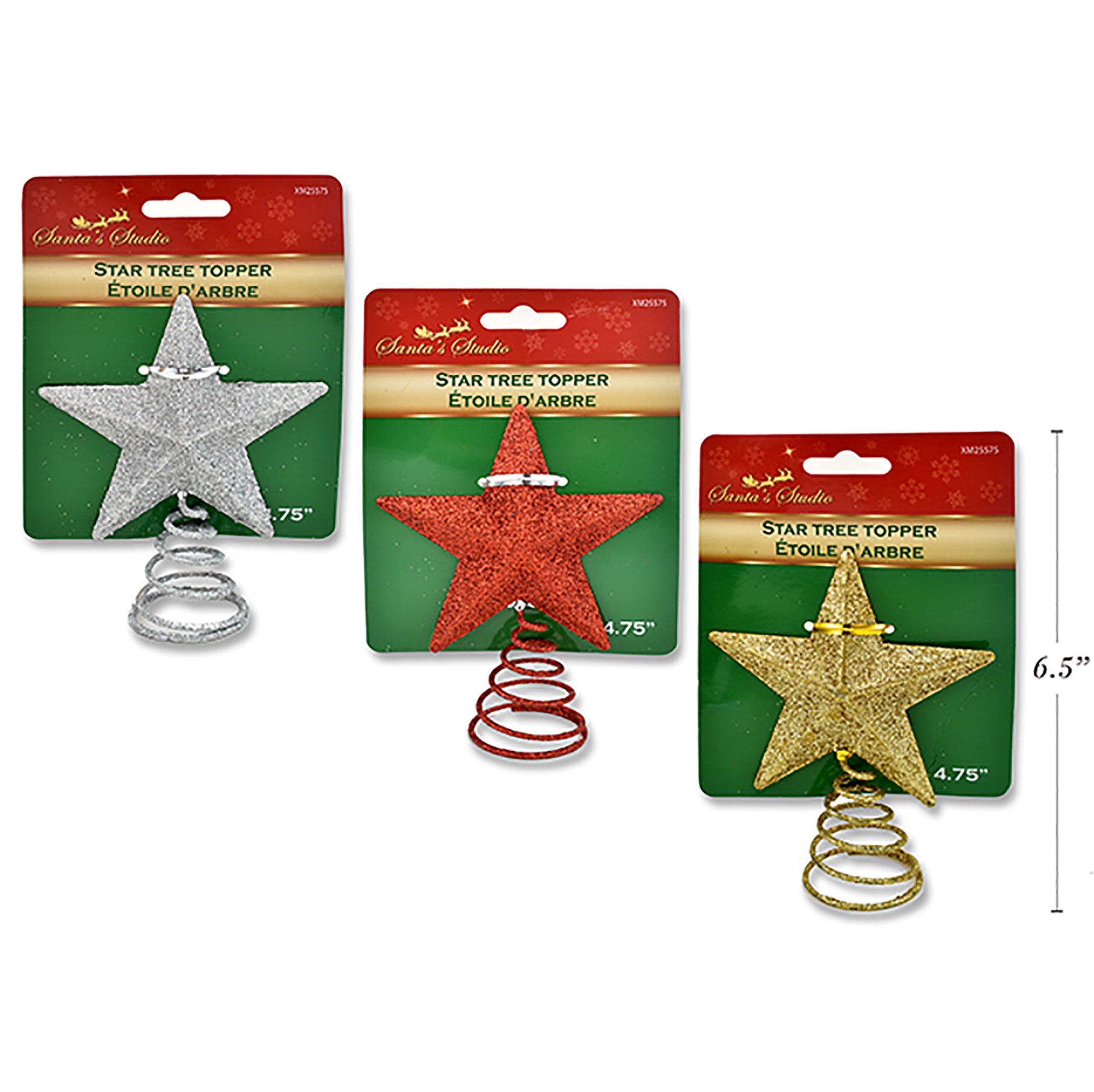 Christmas Glitter Metal Star Tree Topper 4.75in VRT