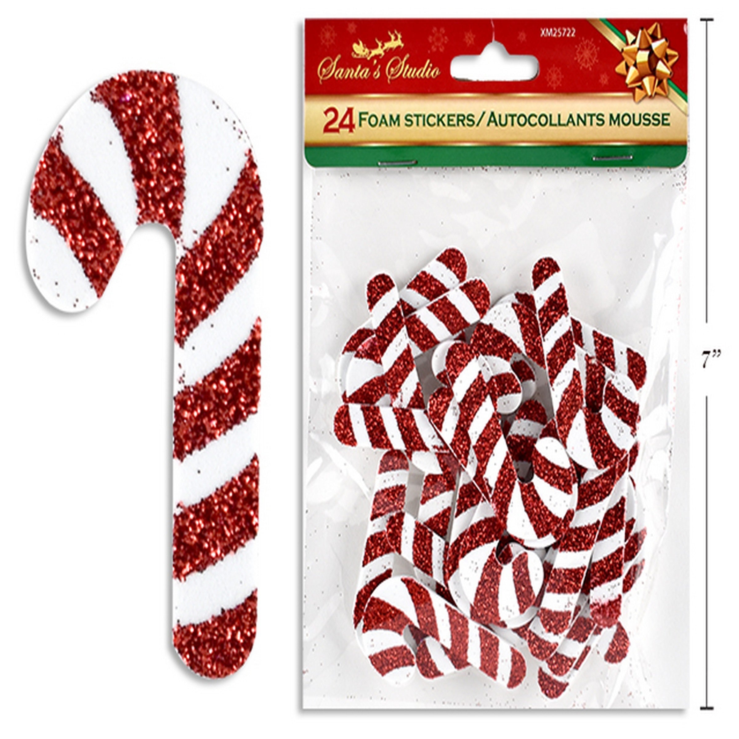 Christmas 24 Glitter EVA Candy Cane Stickers 2.1in