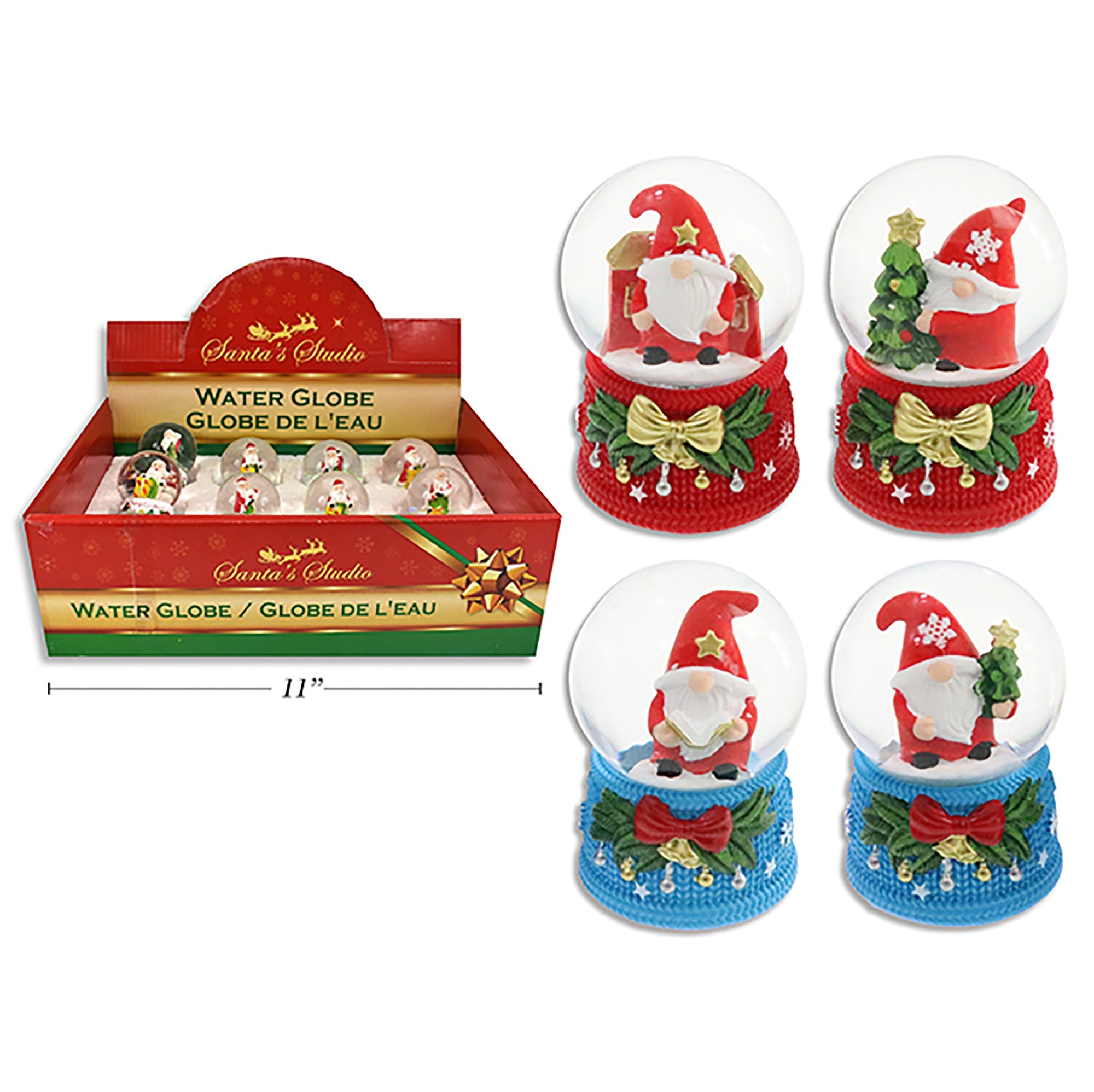 Christmas Gnome Water Globe with Resin Embossed Base 2.5in VRT