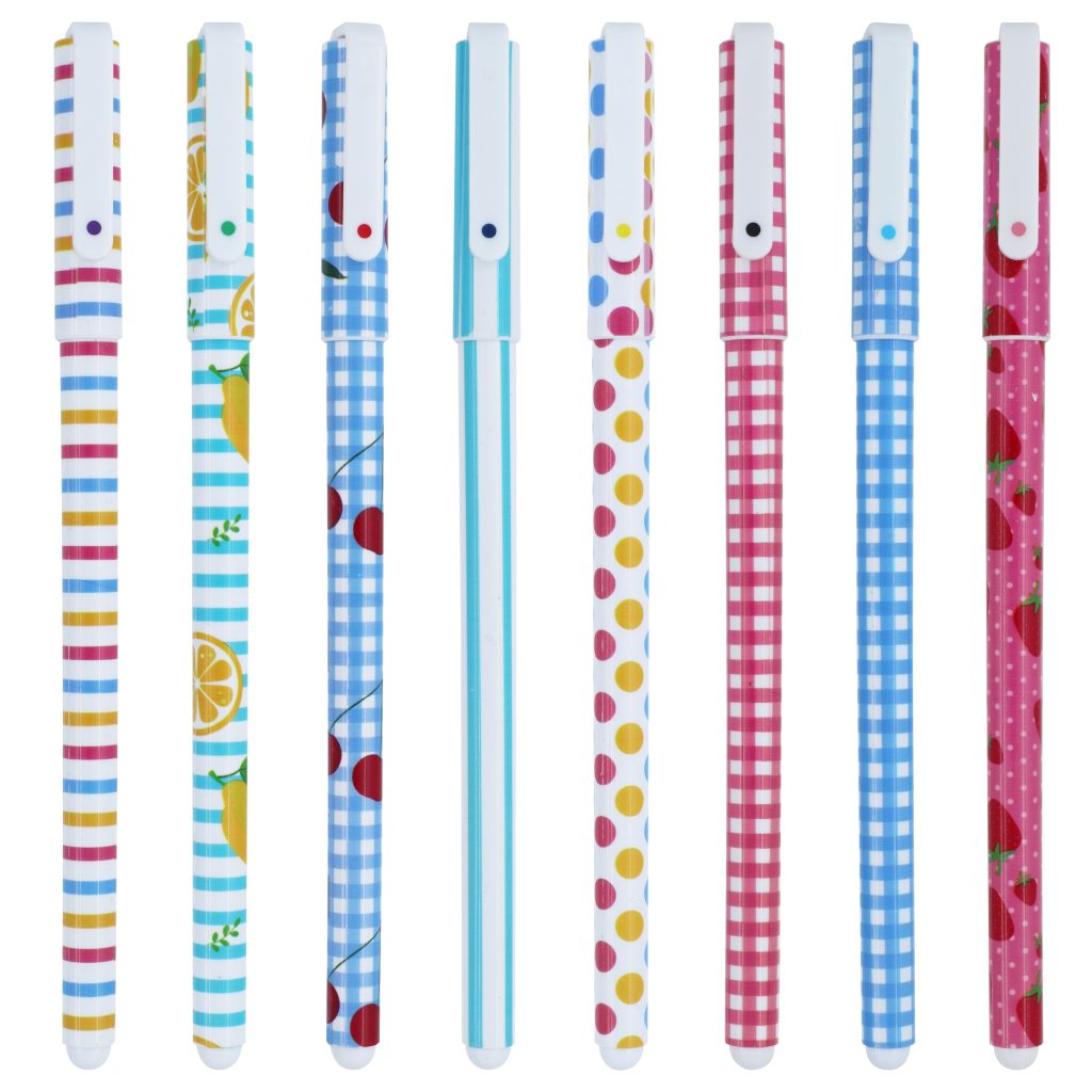 Merangue 8 Pens with Fruit Patterned Wrap