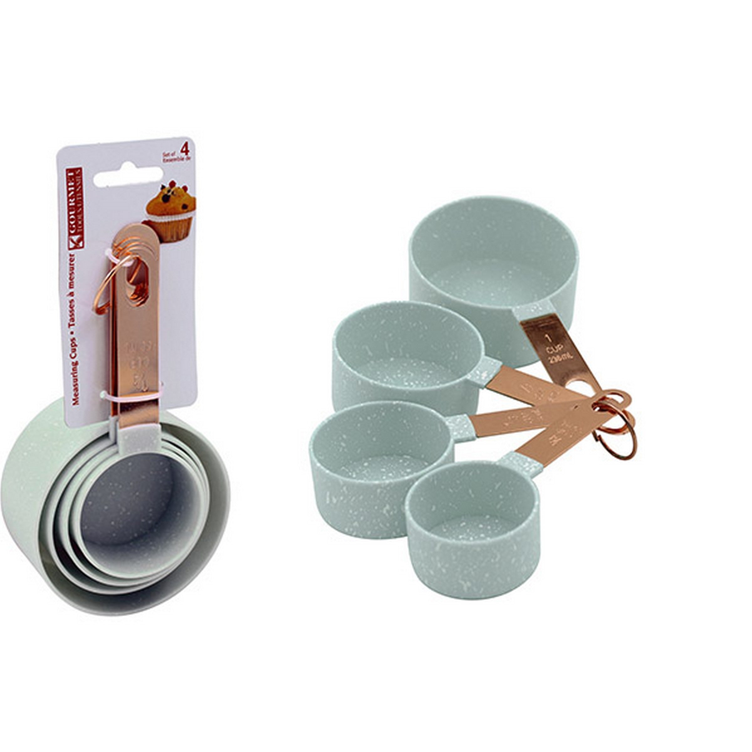 Gourmet 4pcs Measuring Cup Set - Seafoam Green Plastic with Metal Handle 1/4 to 1 Cup