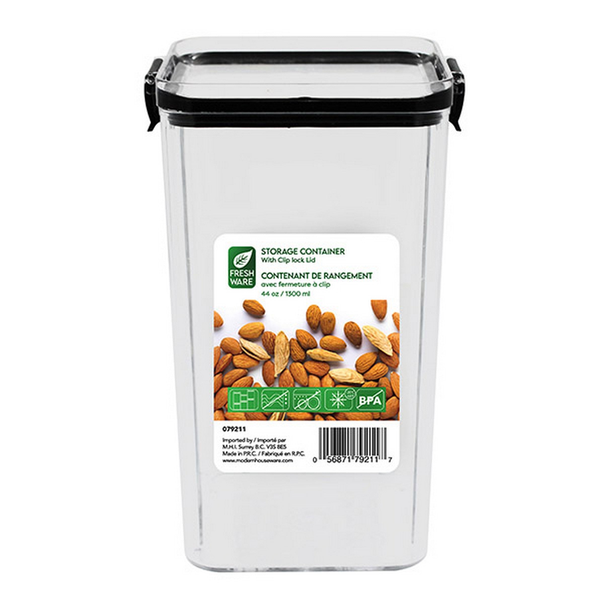 Fresh Ware Stackable Plastic Storage Container with Clip Lock Lid 44oz (1300ml)