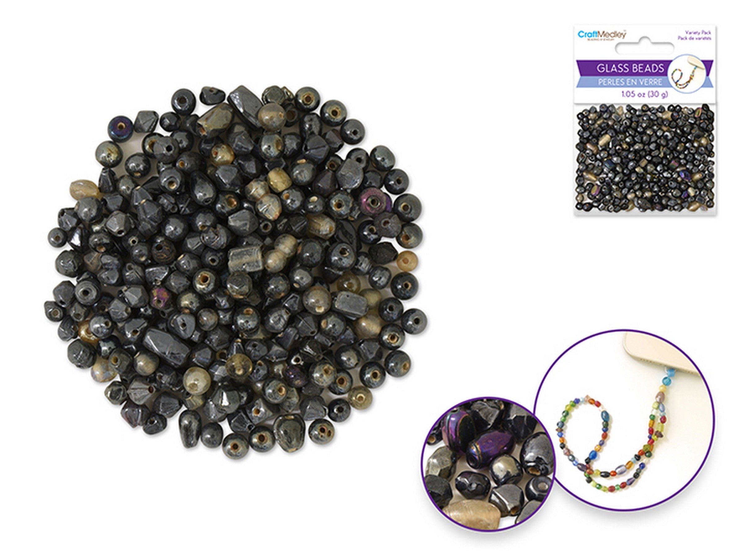 Beading and Jewelry Luster Polish Glass Beads - Graphite Mix 4 - 6mm 30g