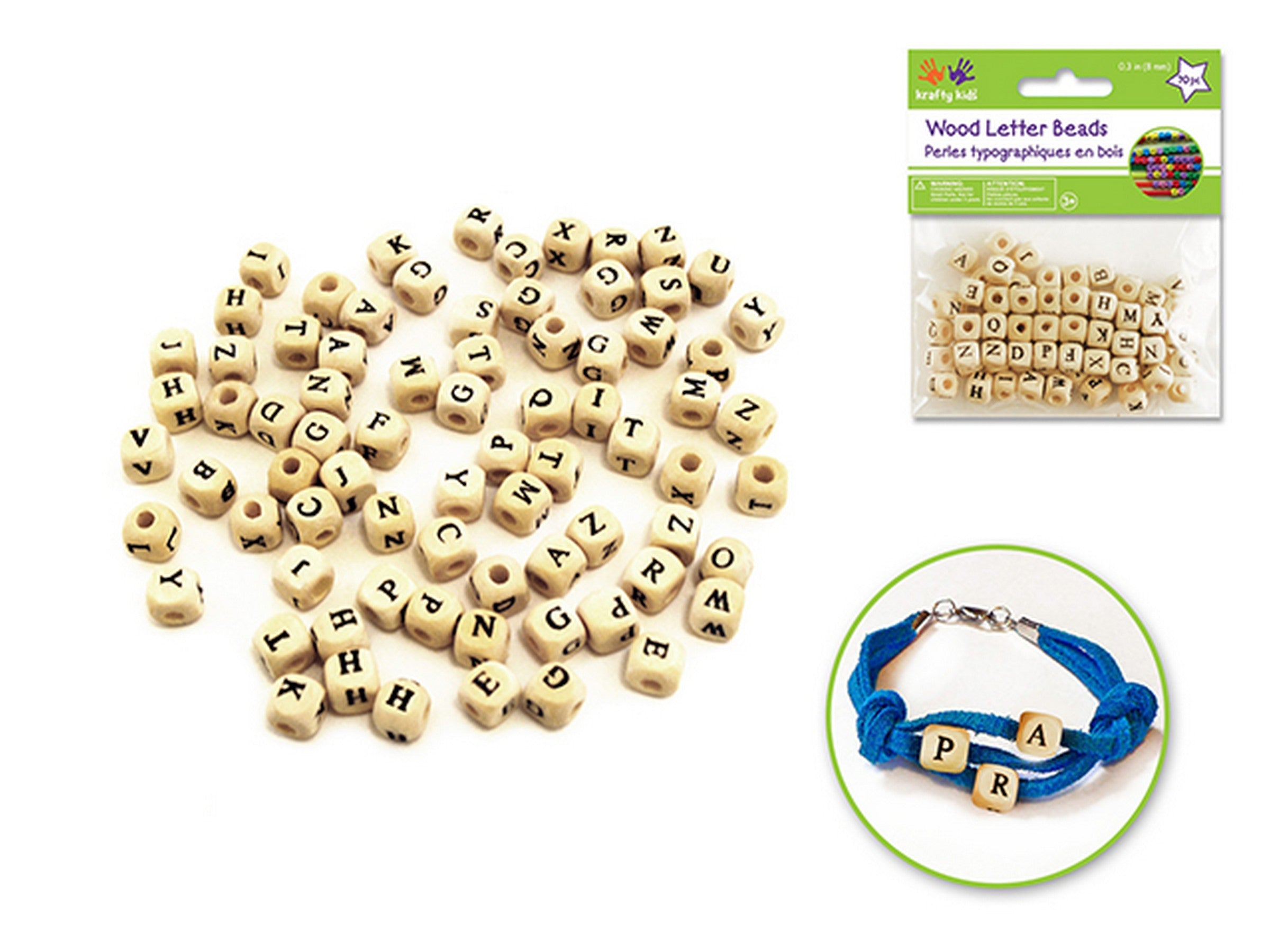 Krafty Kids 70 Perles Alphabétiques en Bois Naturel 0.3po