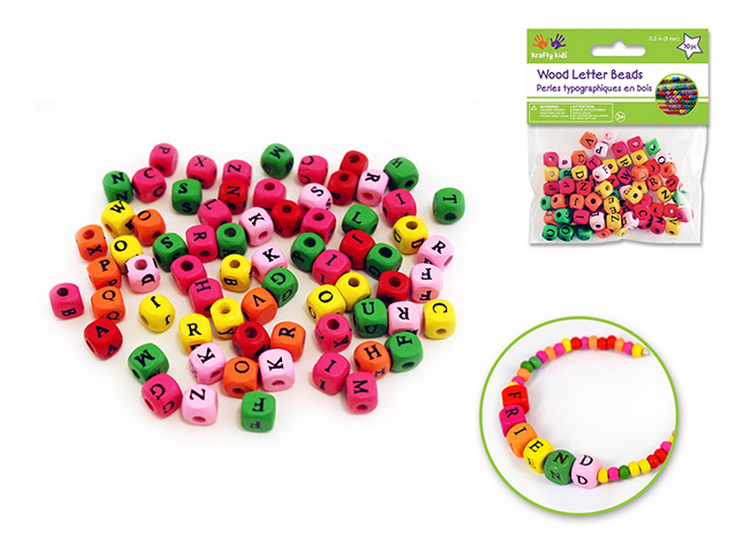Krafty Kids 70 Perles Alphabétiques en Bois Multi-mix 0.3po