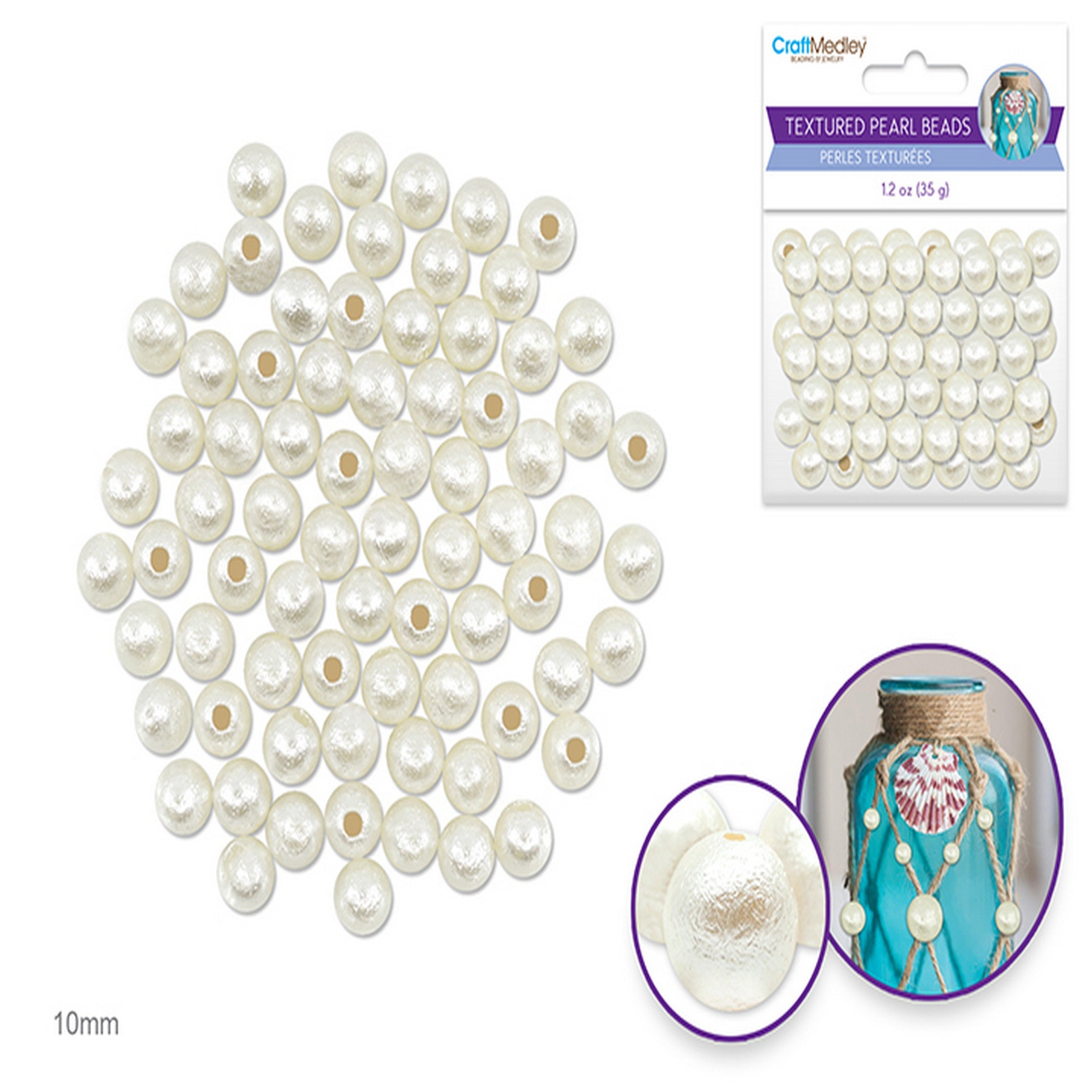 Beading and Jewelry Acrylic Textured Effects Ivory Pearl Beads 10mm 35g