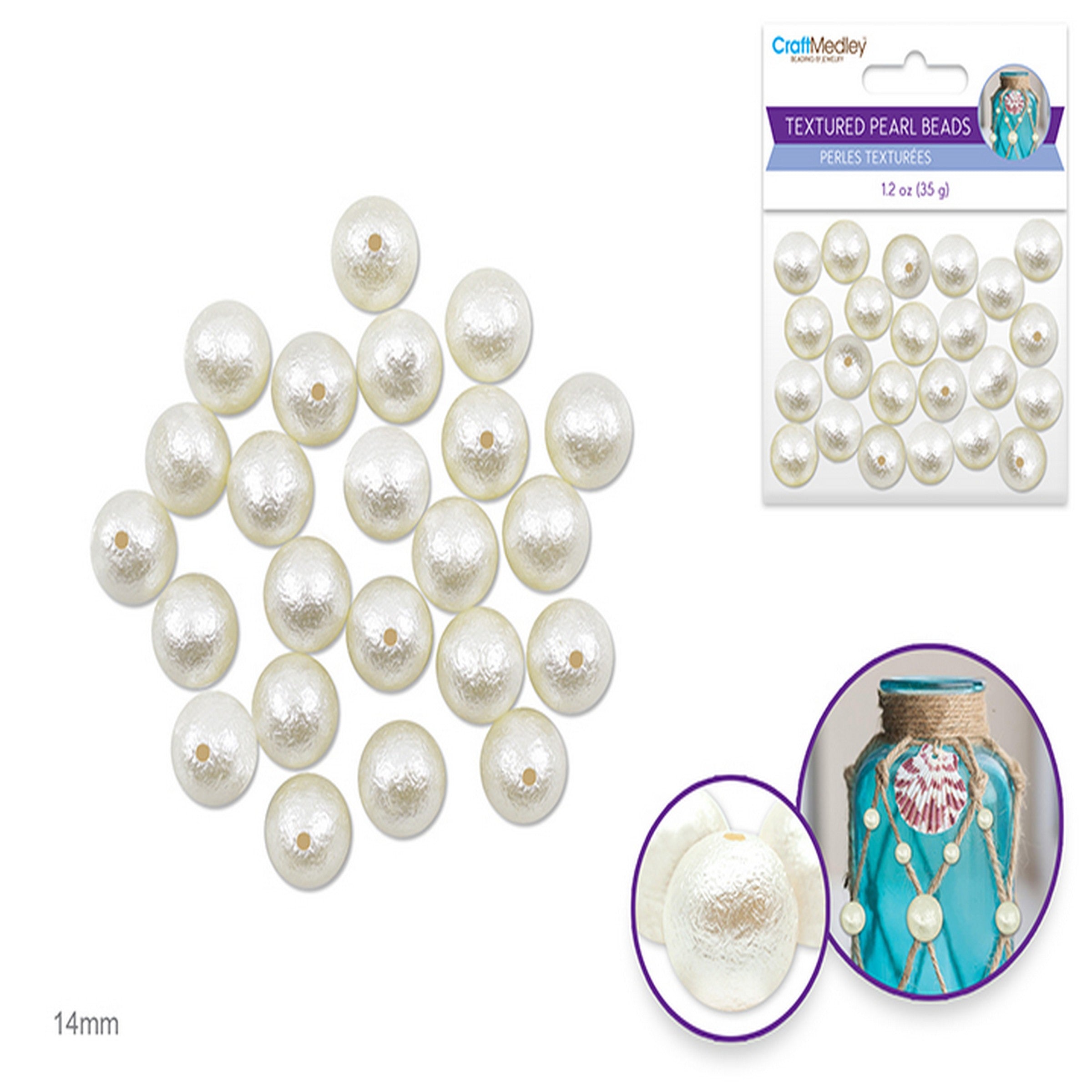 Beading and Jewelry Acrylic Textured Effects Ivory Pearl Beads 14mm 35g