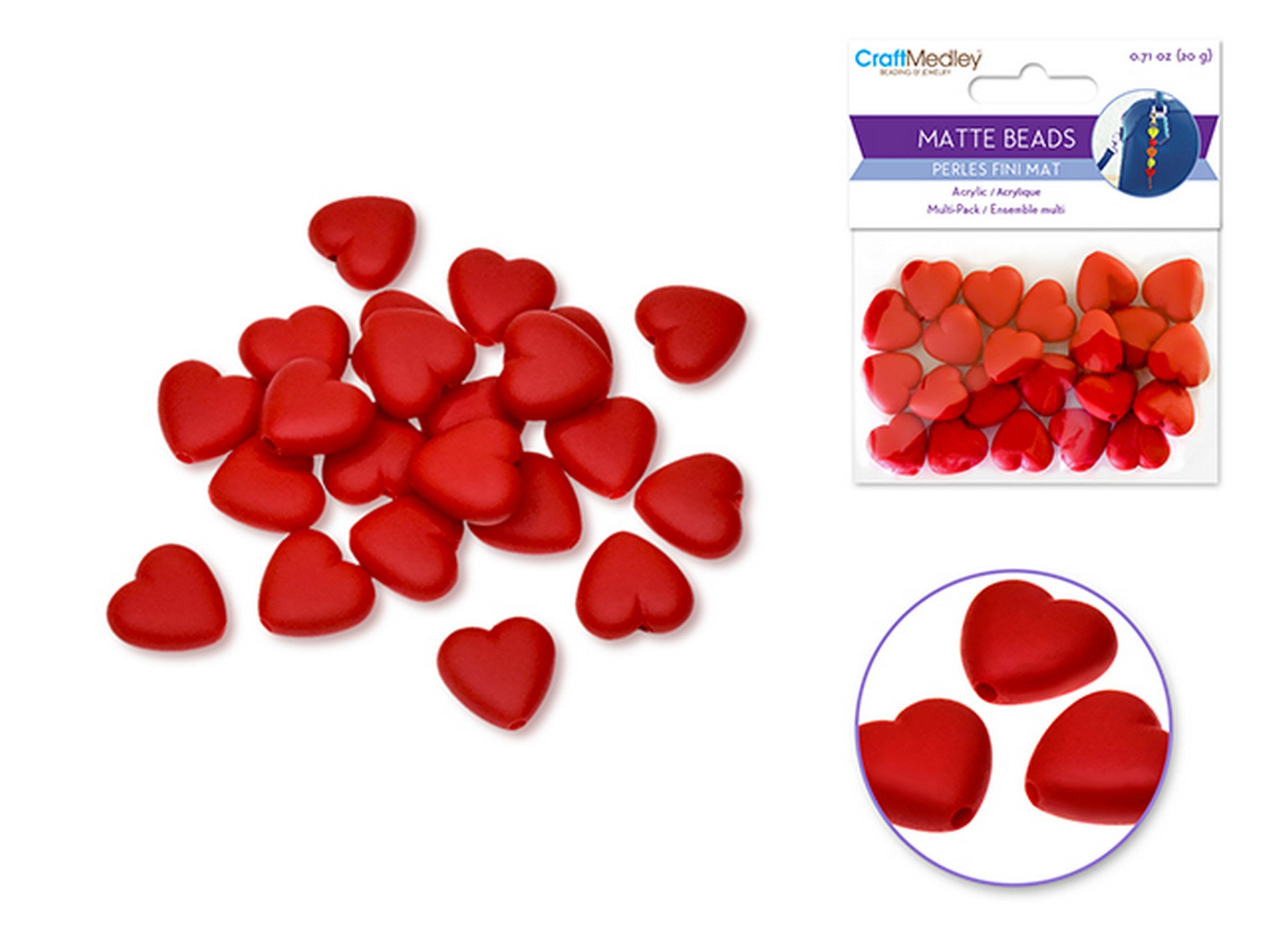 Beading and Jewelry Matte Acrylic Red Heart Beads 0.71oz