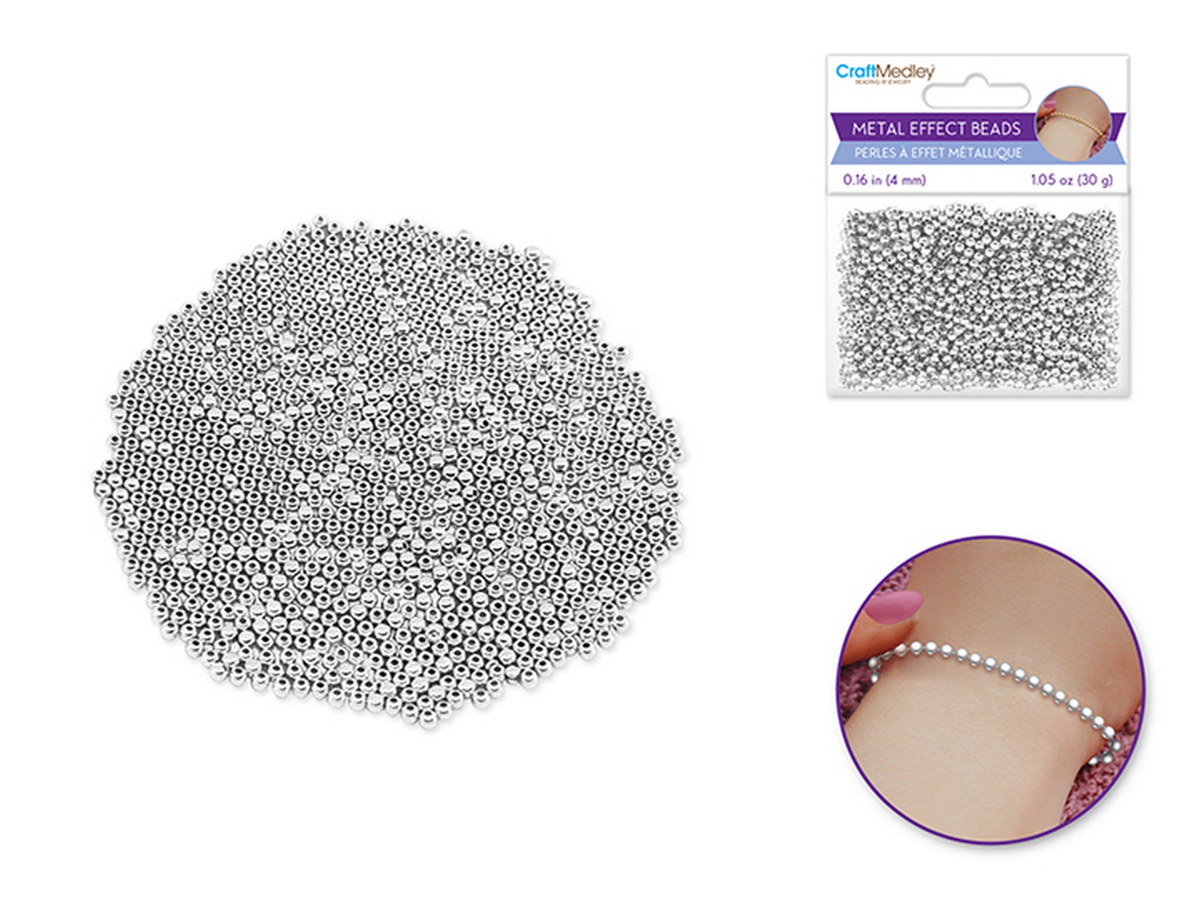 Accessoires Bijoux Perles Rondes à Effet Métal Lustré Argent 0.16po 30g