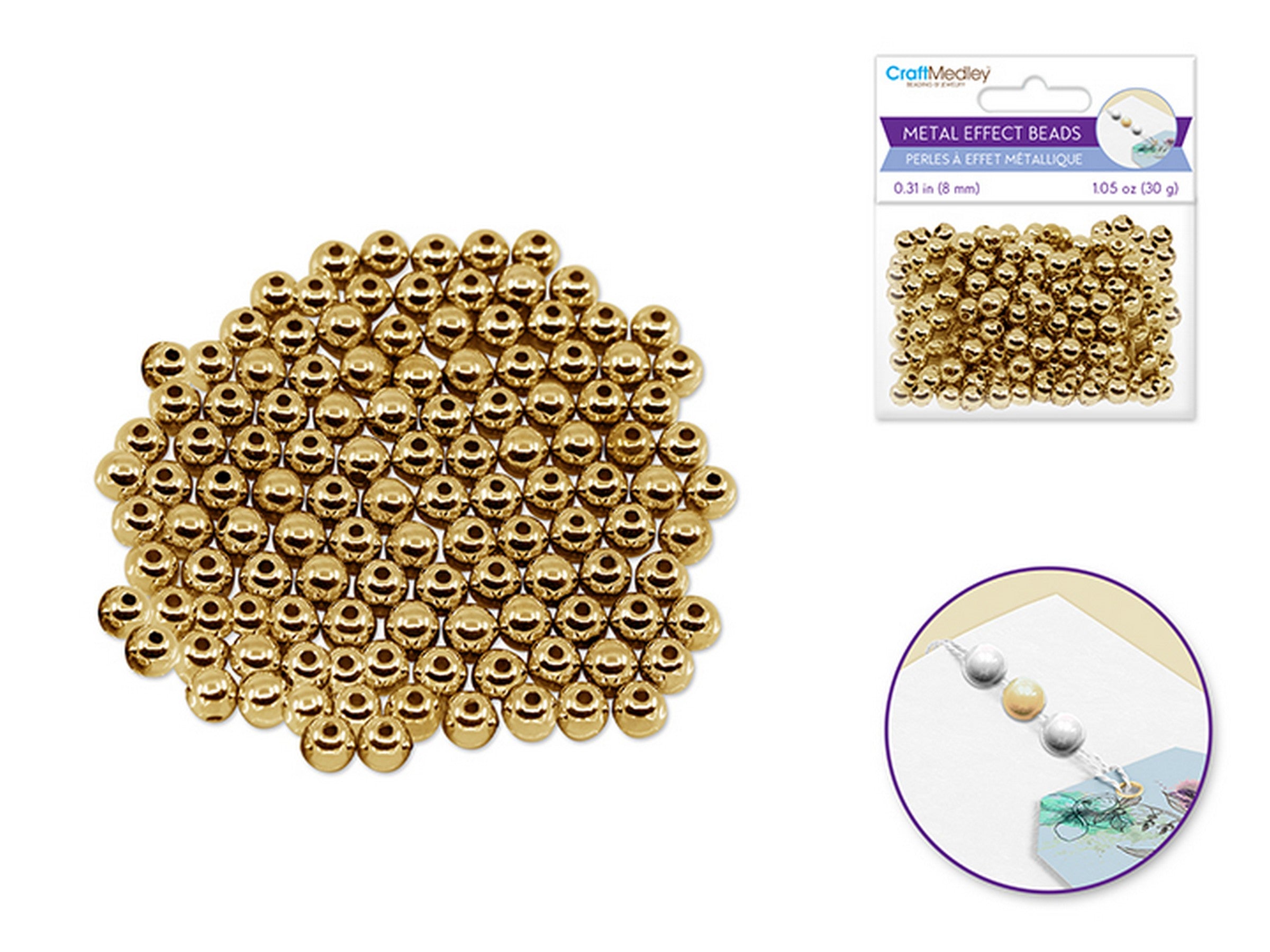 Accessoires Bijoux Perles Rondes à Effet Métal Lustré Or 0.31po 30g