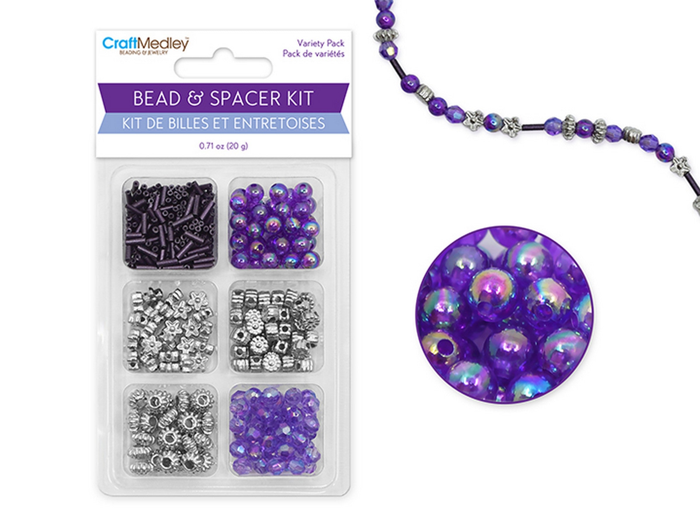 Beading and Jewelry Purple Bead and Spacer Kit - Glass Bugle, Acrylic Beads and Metallic Spacers 30g