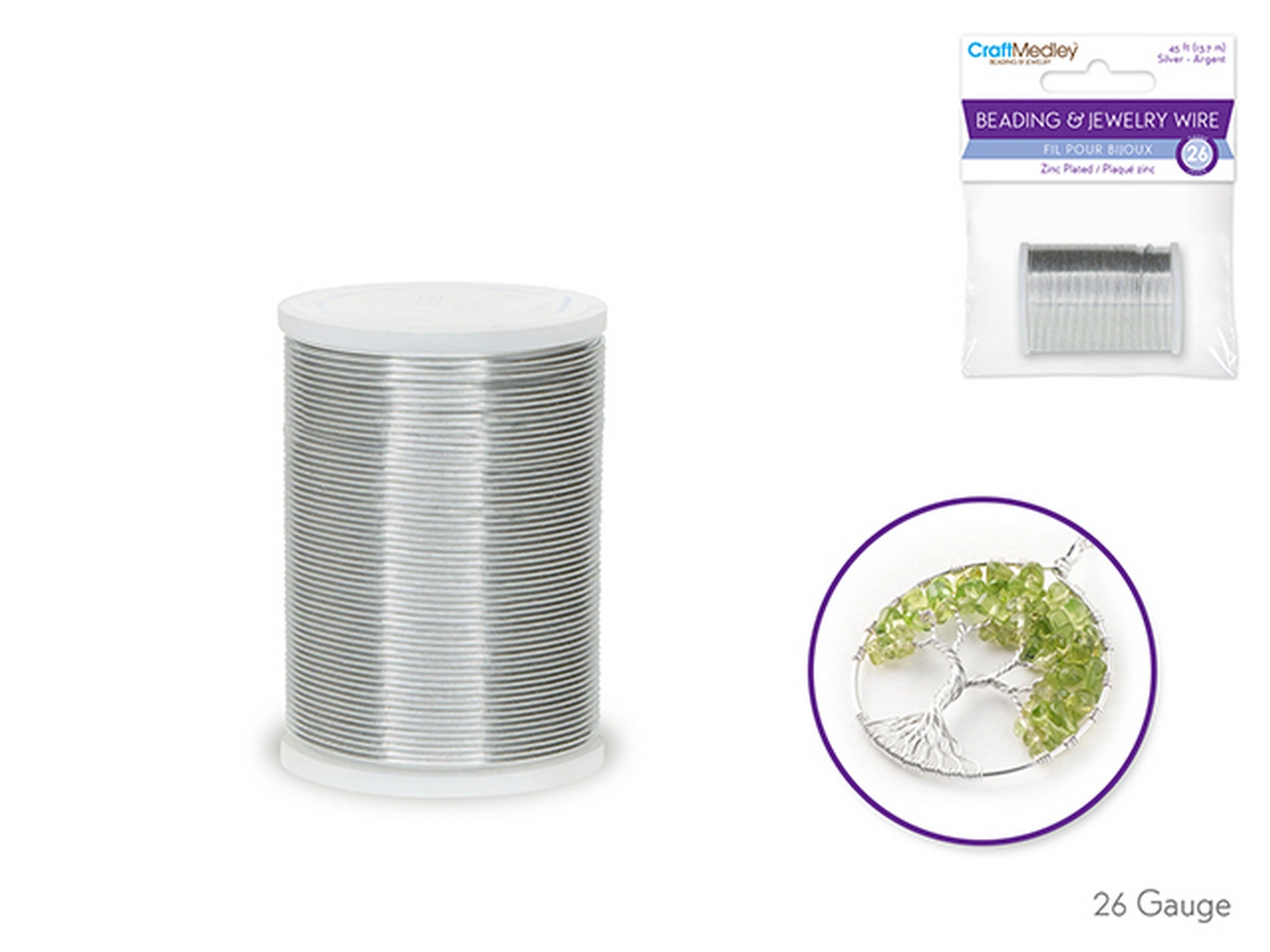 Beading and Jewelry Zinc Plated Wire Silver 26 Gauge 539in (13.7m)