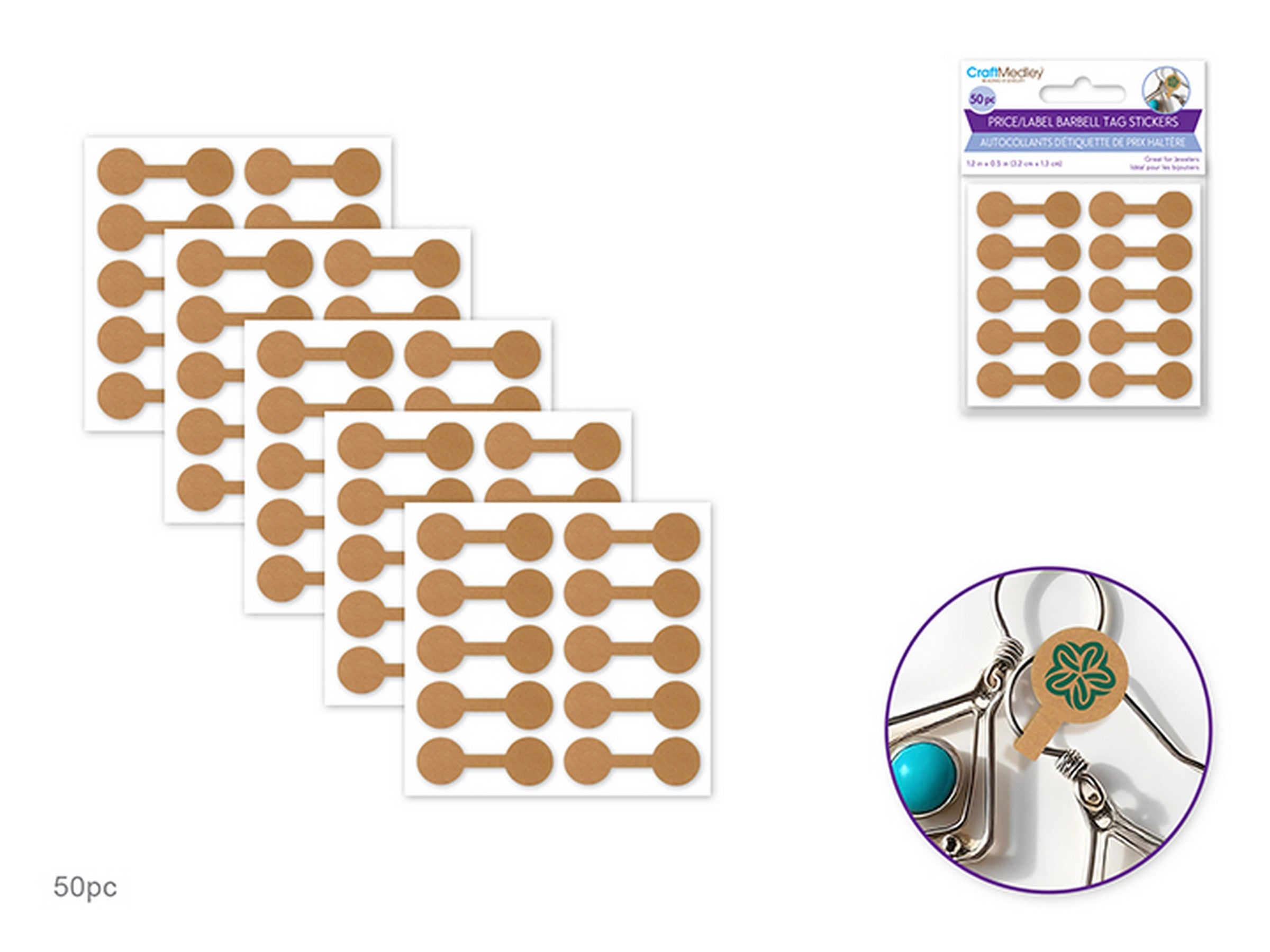 Beading and Jewelry 50 Kraft Price/Label Barbell Sticker Tags 1.25x0.5in
