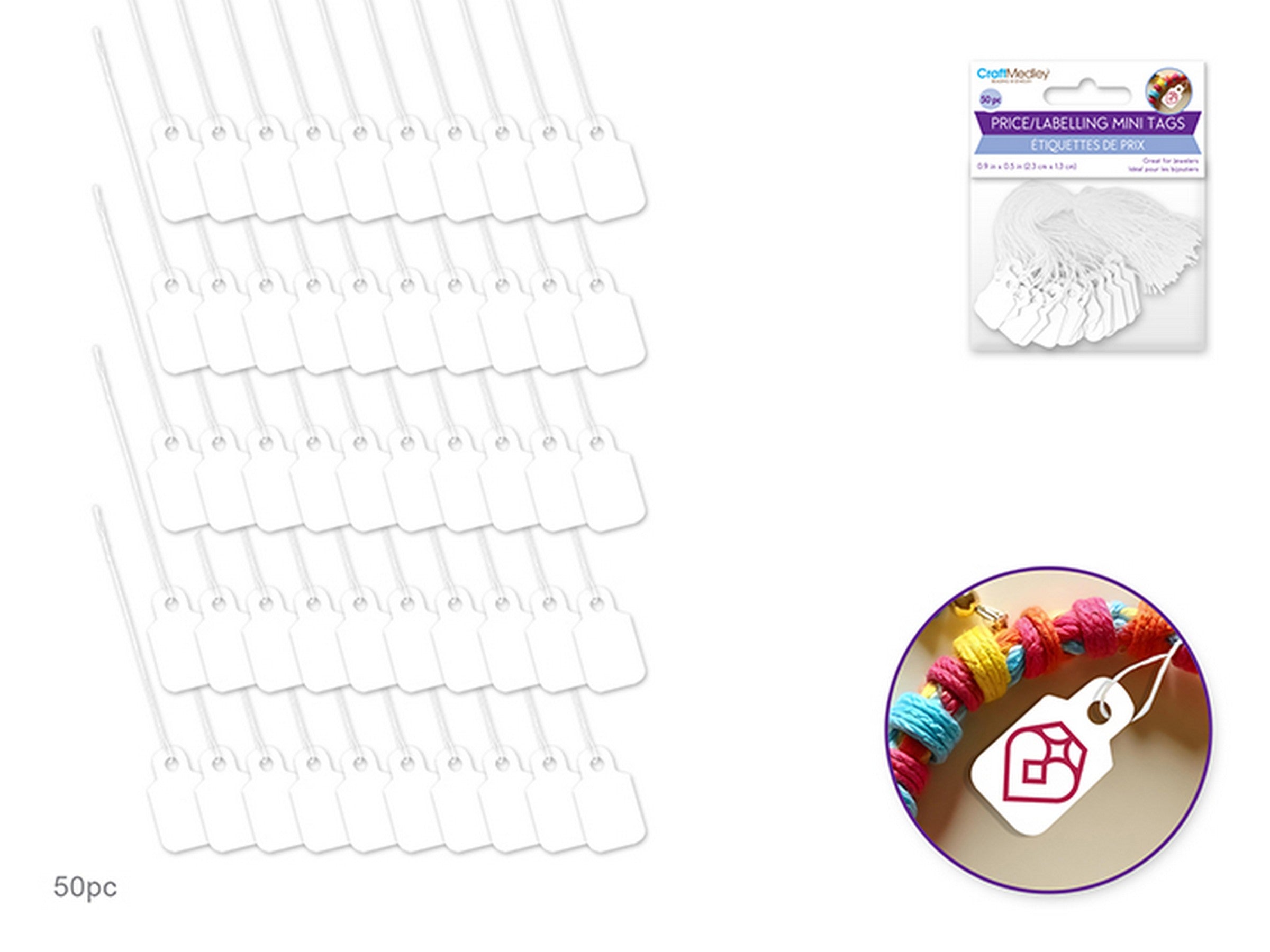 Beading and Jewelry 50 Mini White Price/Label with String Tags 0.9x0.5in