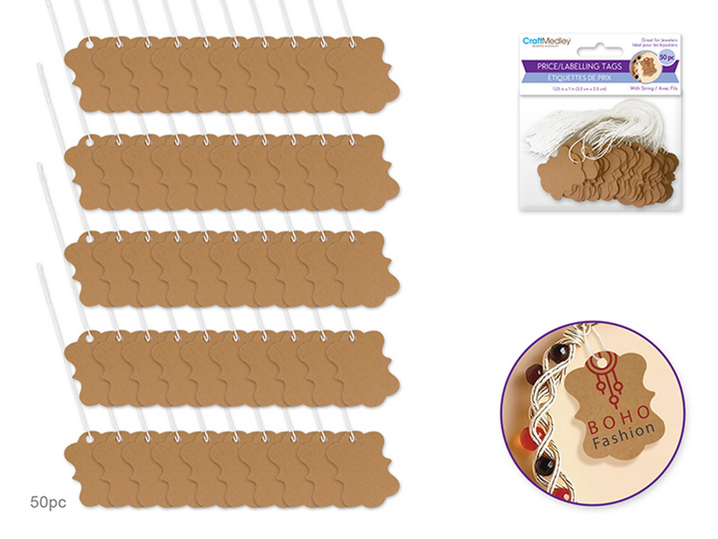 Beading and Jewelry 50 Kraft Price/Label with String Tags 1x1.25in
