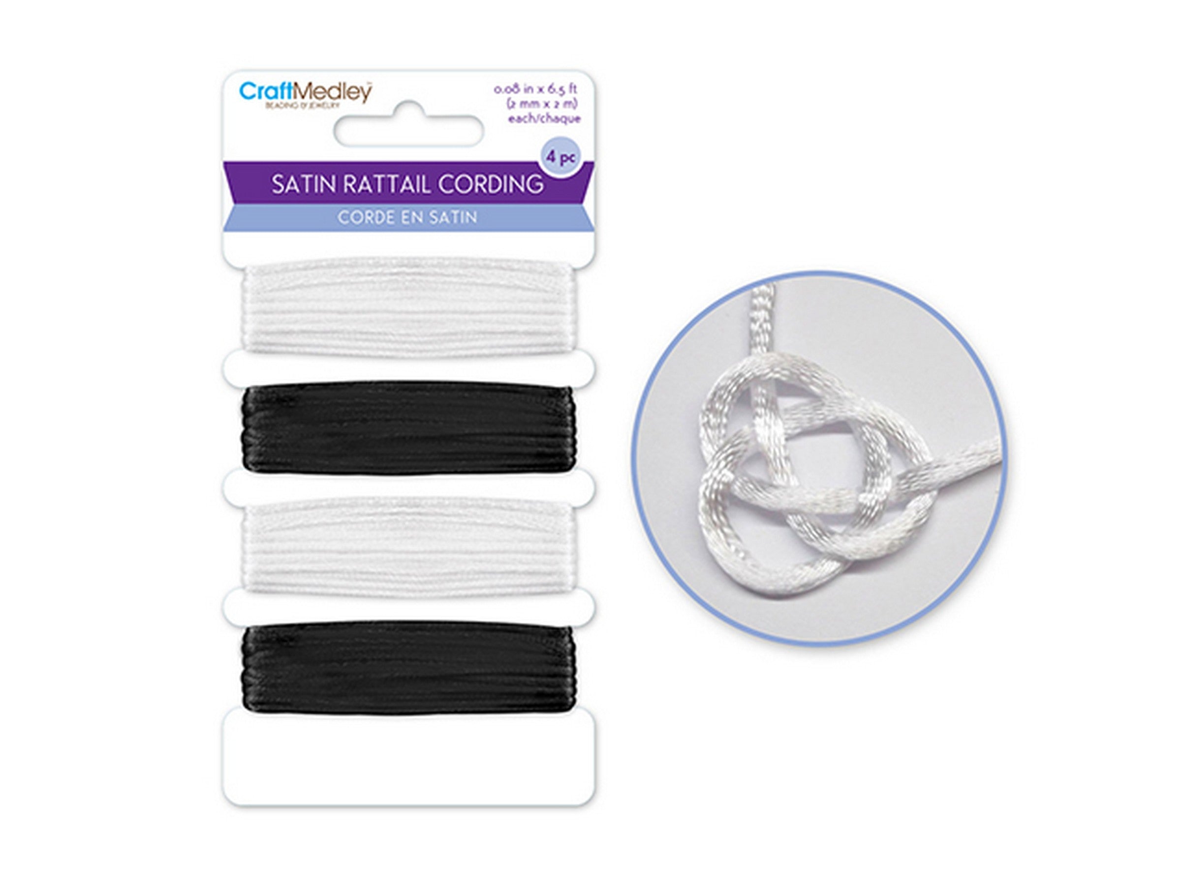 Beading and Jewelry 4pcs Satin Rattail Cording White and Black 78in each