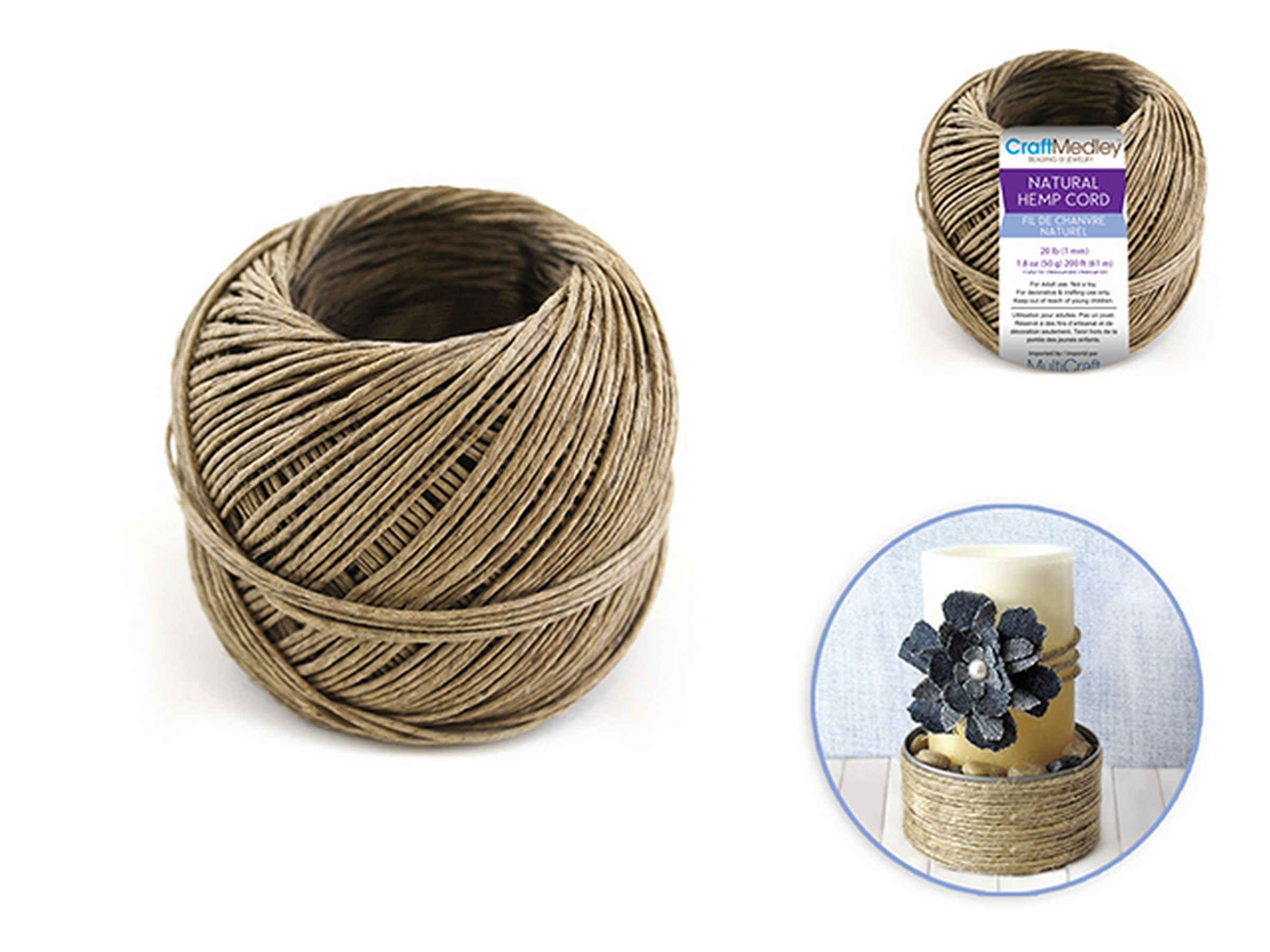 Beading and Jewelry Hemp Cord 100% Natural 20lb (1mm) 200ft (61m)
