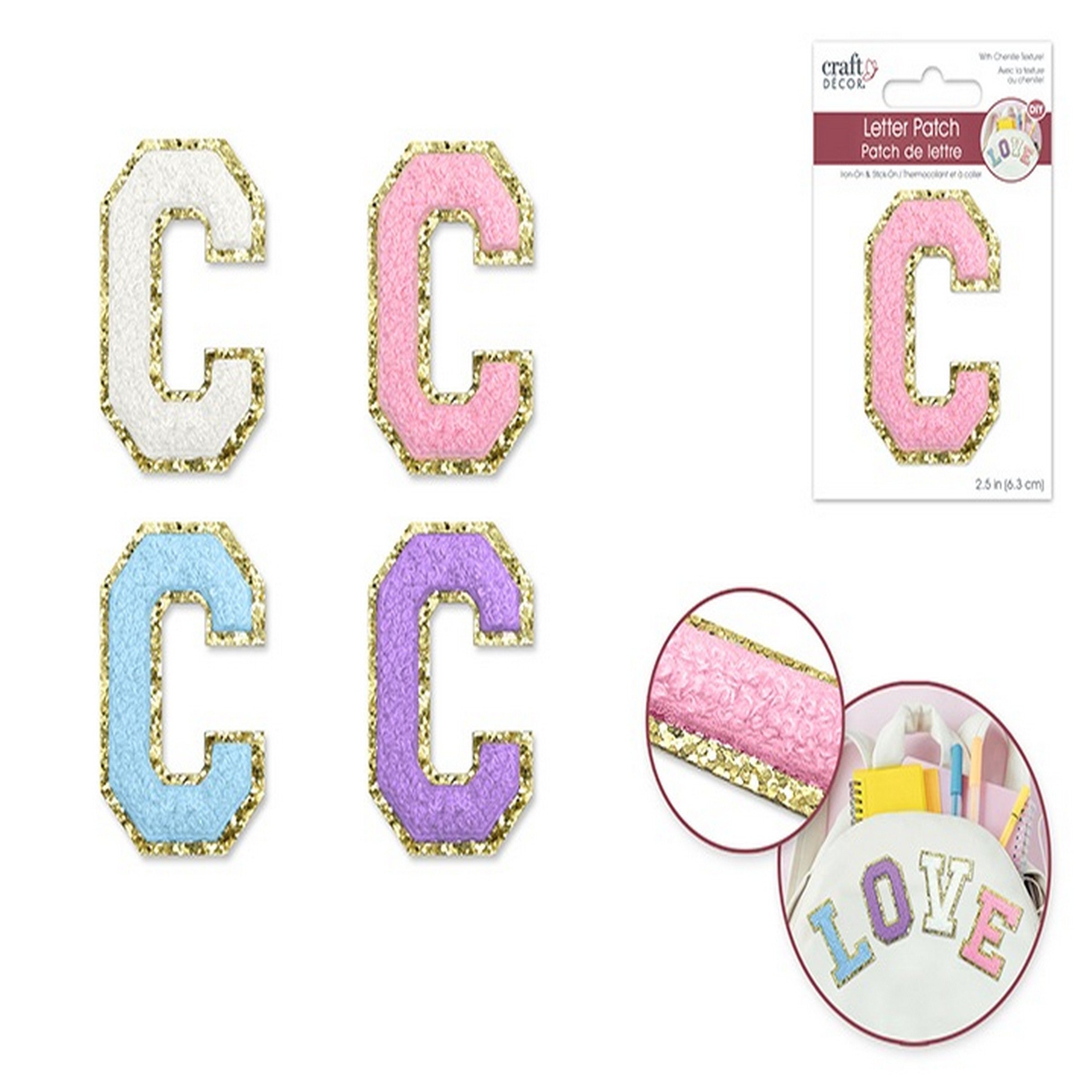 Craft Décor Iron-on 3D Chenille Letter C/Sticker Patch 2.5in VRT