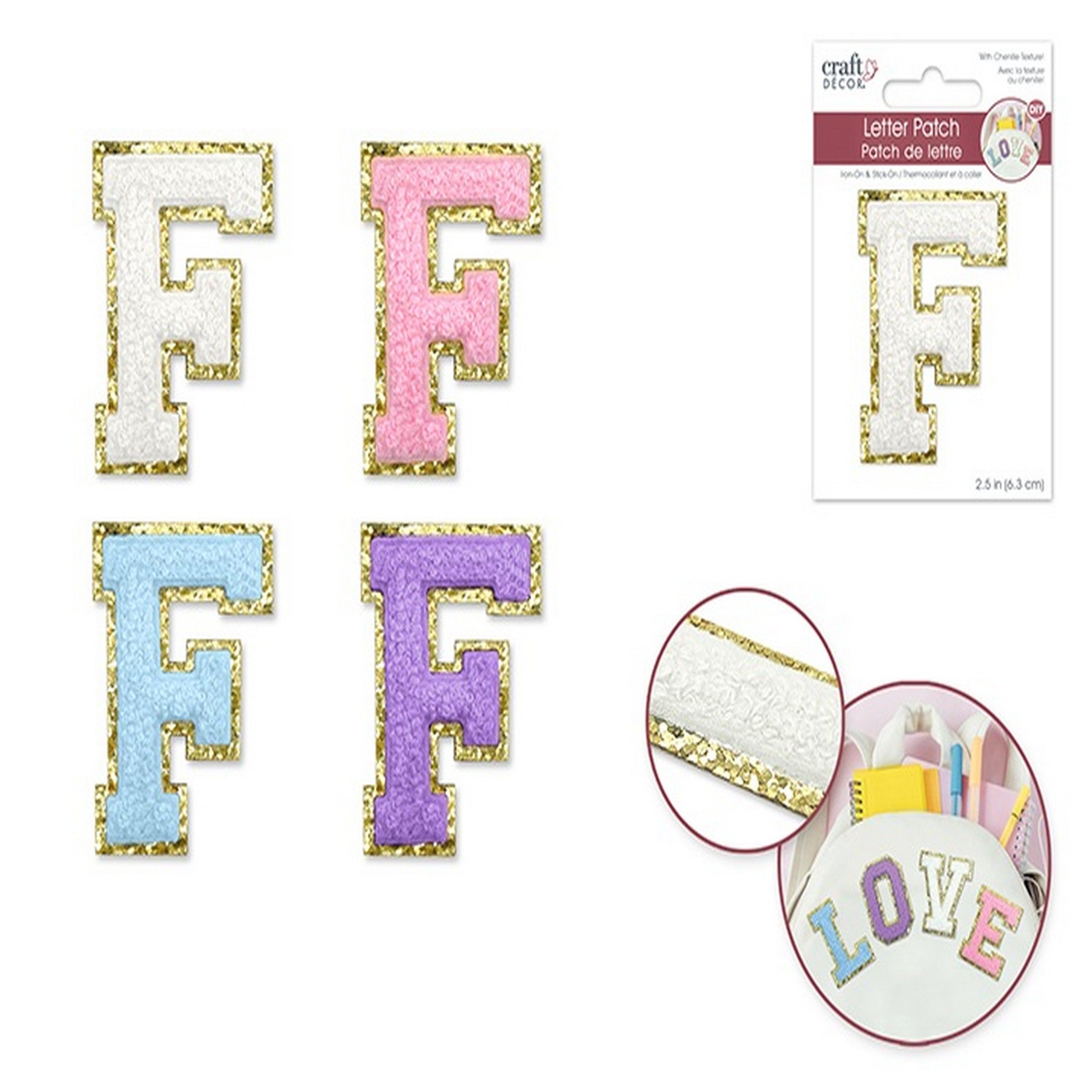 Craft Décor Iron-on 3D Chenille Letter F/Sticker Patch 2.5in VRT