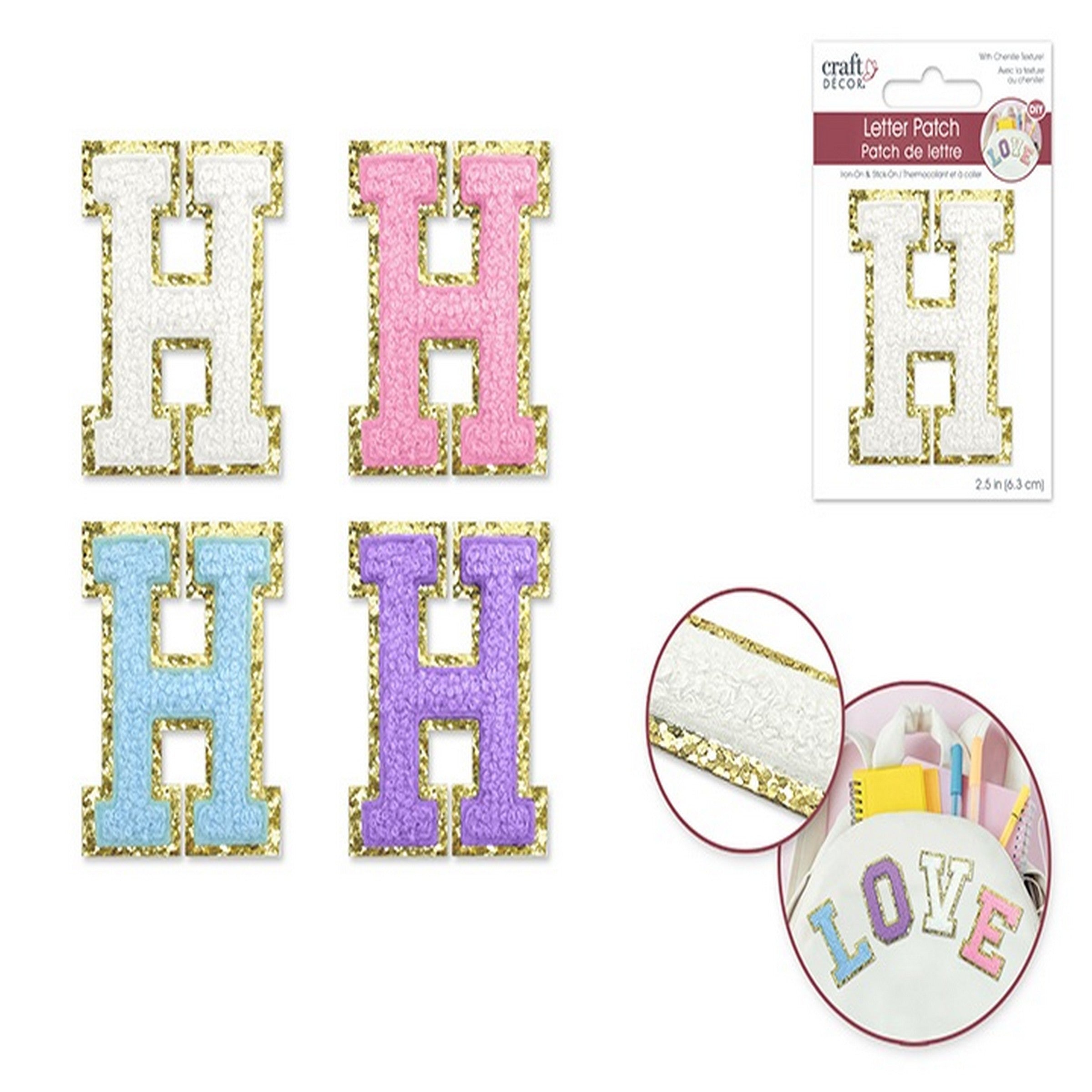 Craft Décor Iron-on 3D Chenille Letter H/Sticker Patch 2.5in VRT