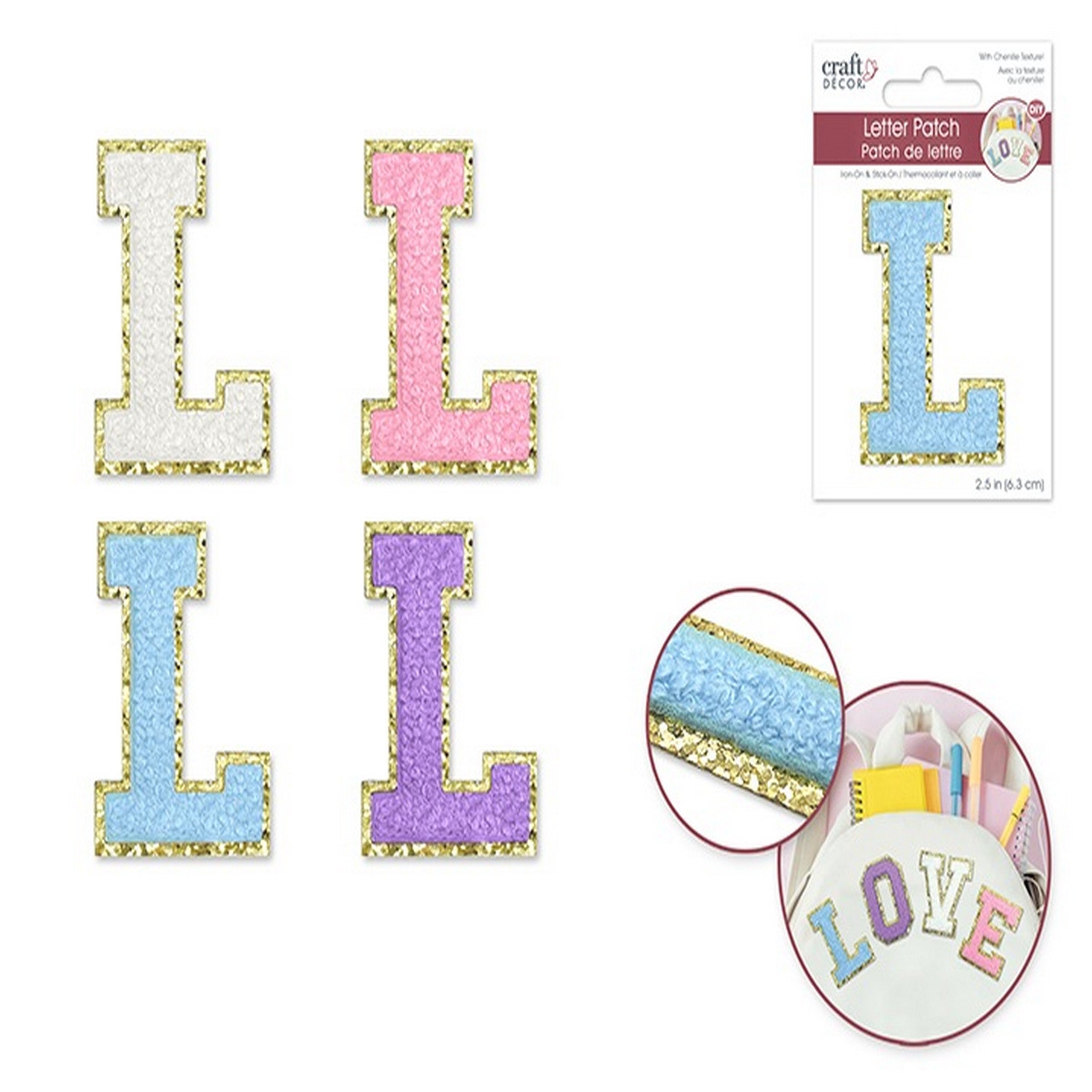Craft Décor Iron-on 3D Chenille Letter L/Sticker Patch 2.5in VRT