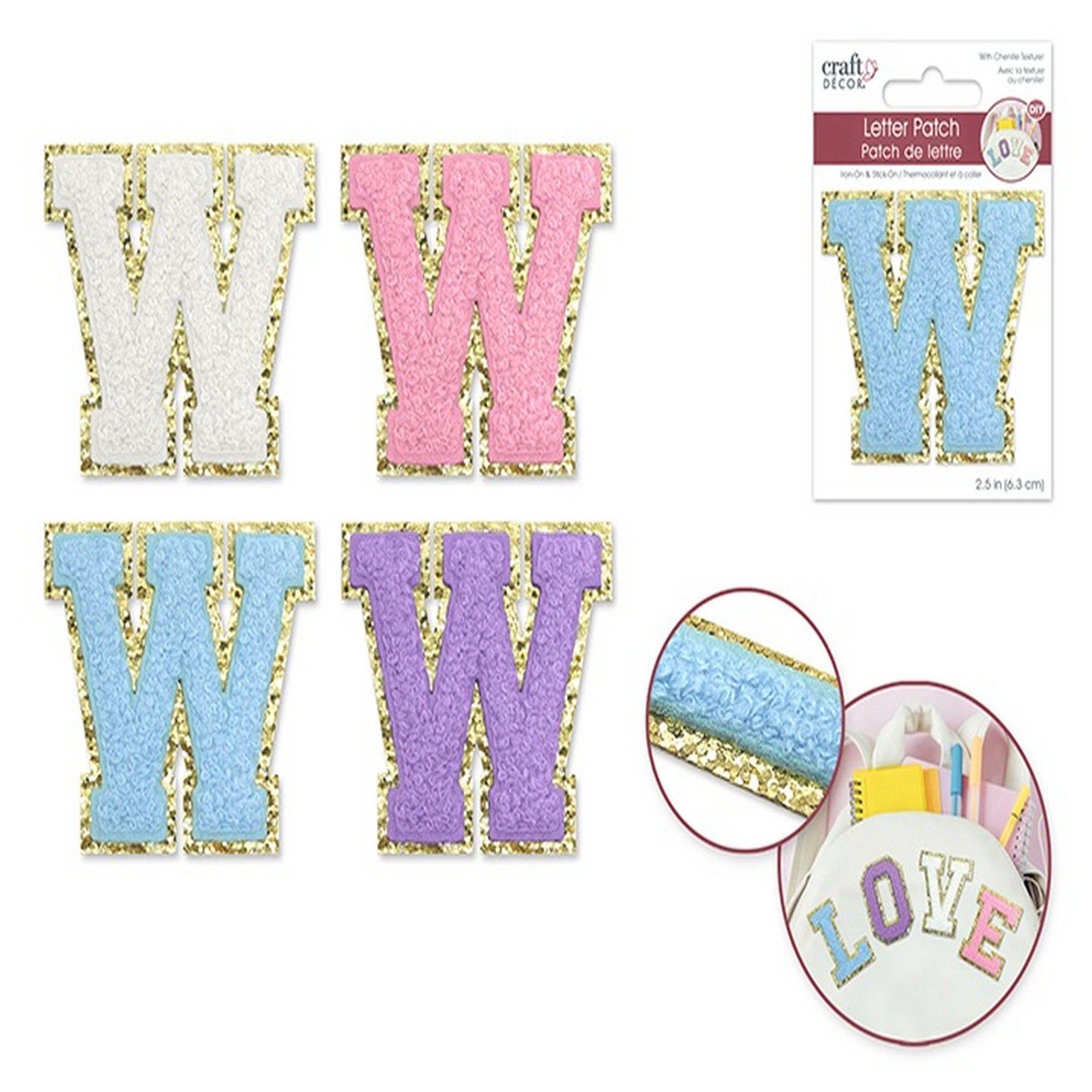 Craft Décor Iron-on 3D Chenille Letter W/Sticker Patch 2.5in VRT