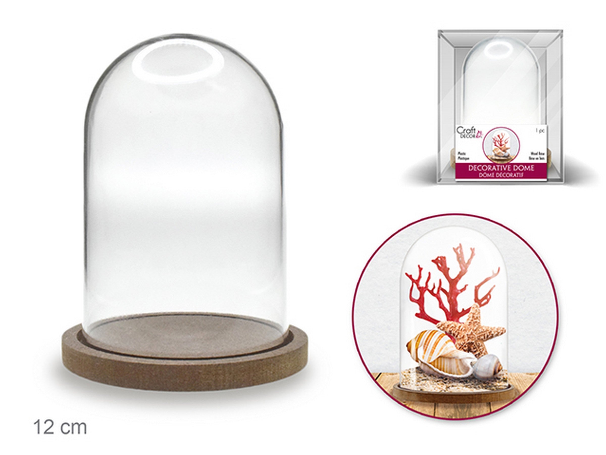 Craft Décor Decorative Plastic Dome with Wood Base 4.75x3.75in
