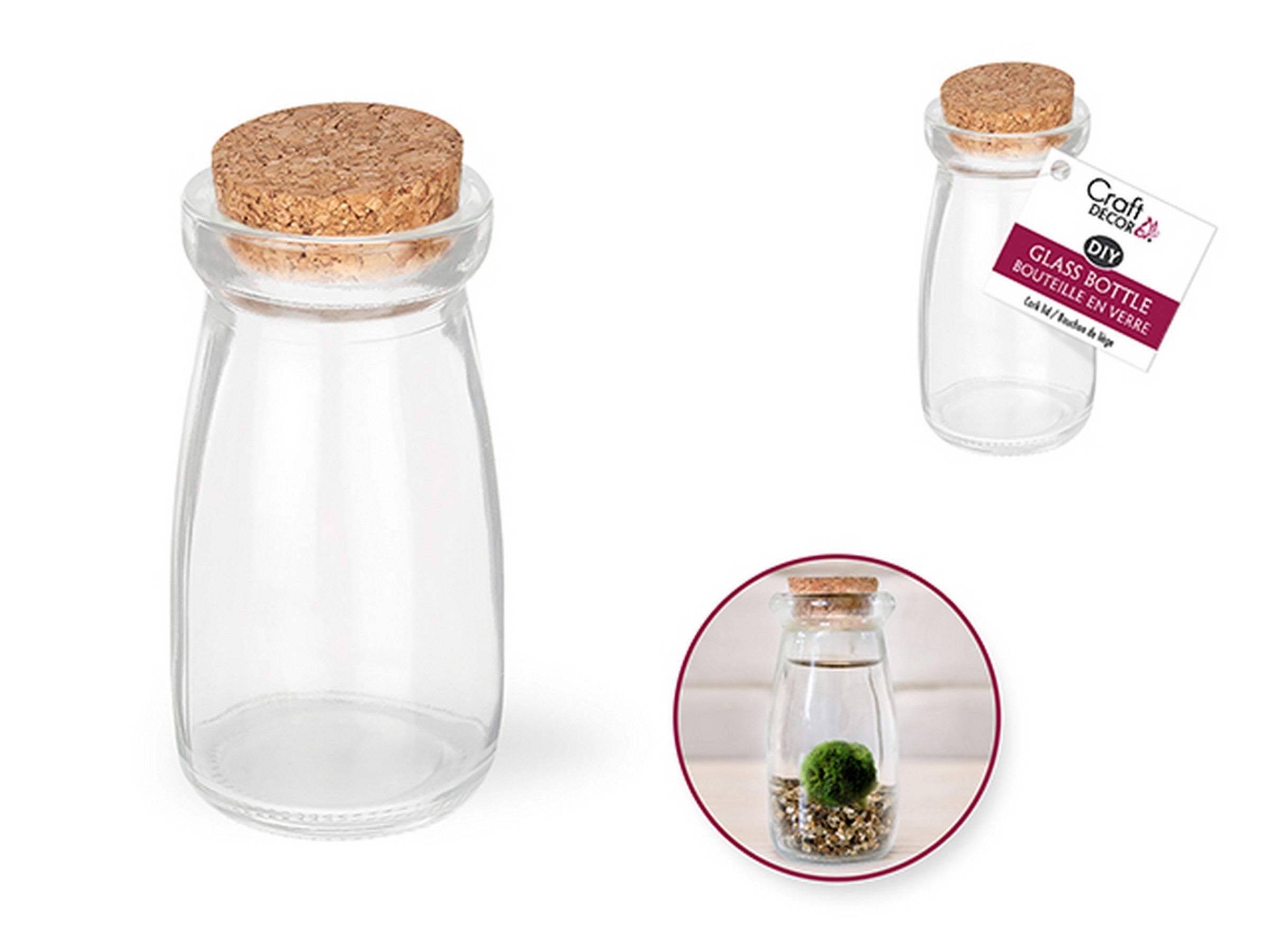 Craft Décor Glass Bottle with Cork Lid 4x1.75in