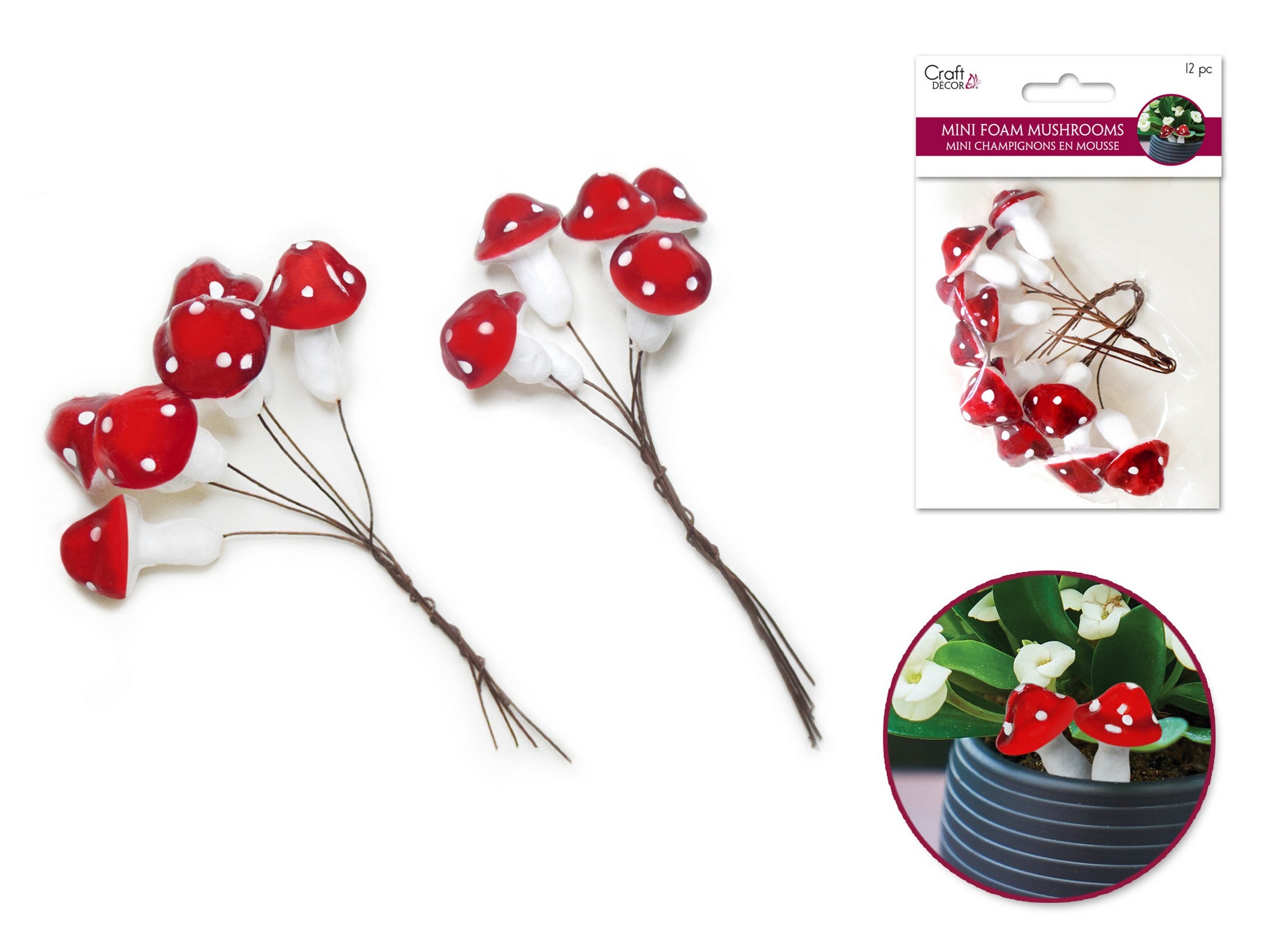 Craft Décor 12 Mini Foam Mushroom Picks 0.8in - 1in