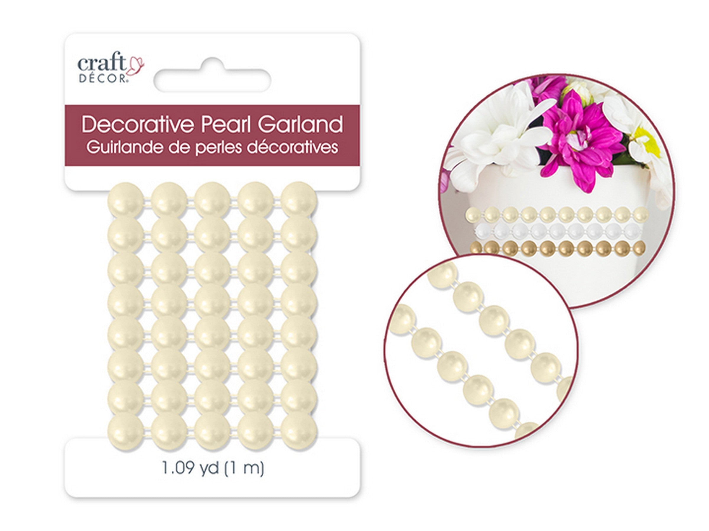 Craft Décor Ivory Pearl Deco Strung Garland 0.4in - 39in long