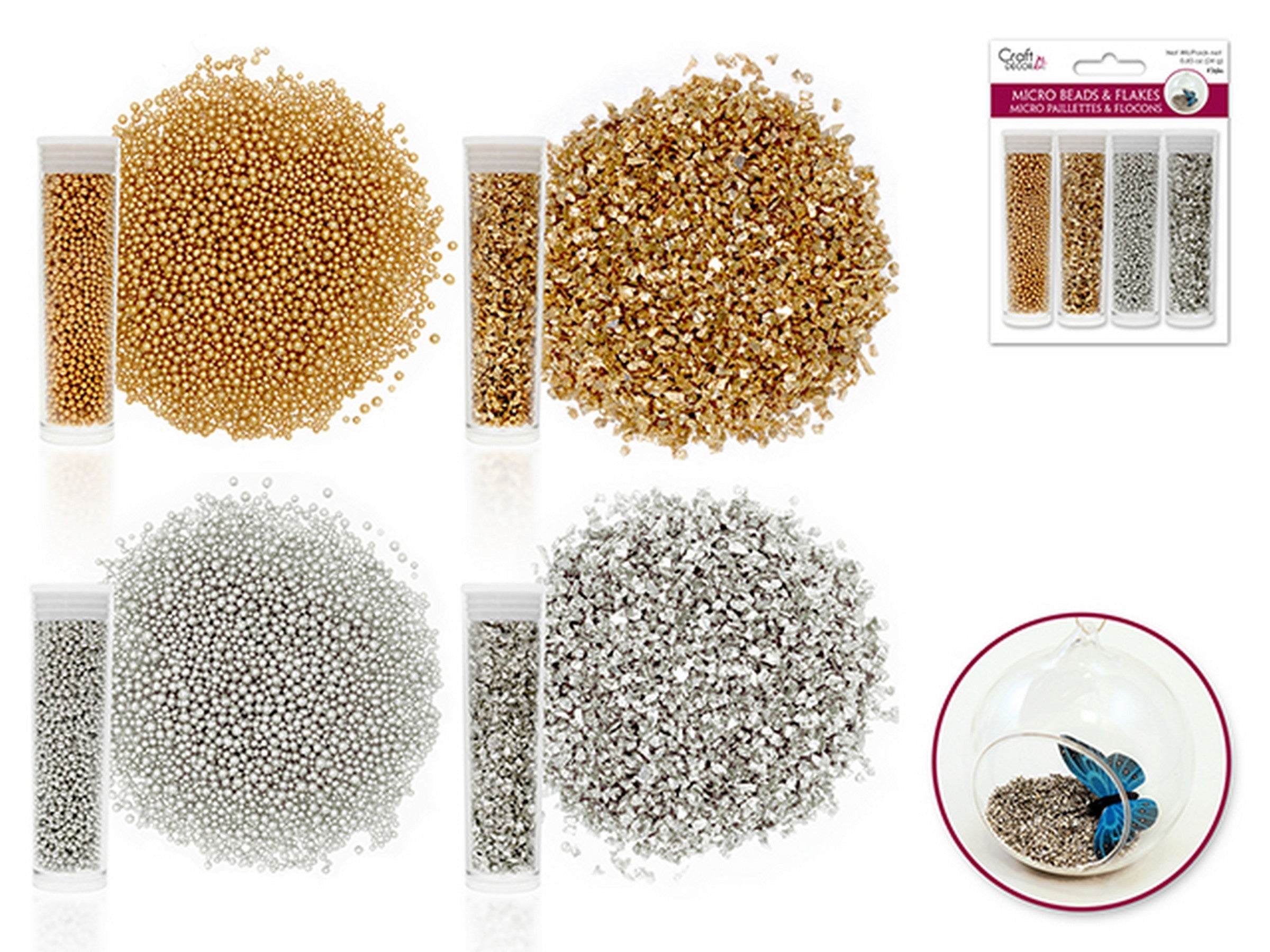 Craft Décor Micro Beads and Flakes 4 Styles - Gold and Silver