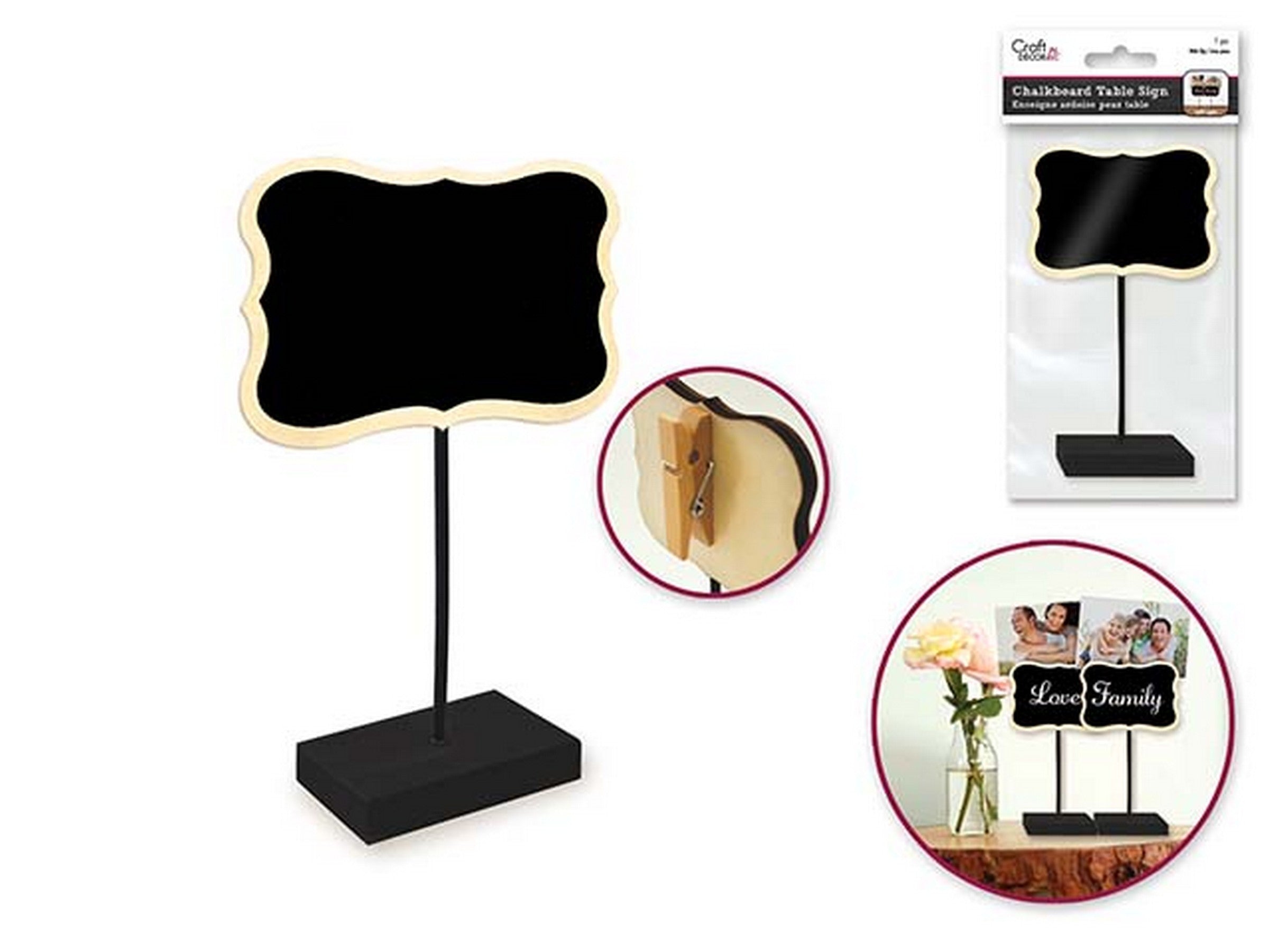Craft Décor Chalkboard Wood Table Sign with Clip 4.5in