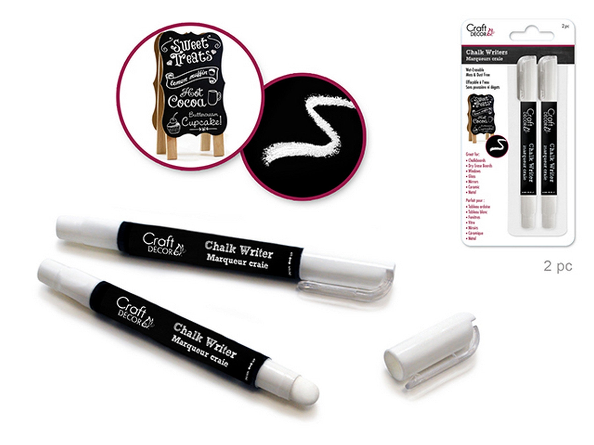 Craft Décor 2 Wet-Erasable Chalk Writers - White