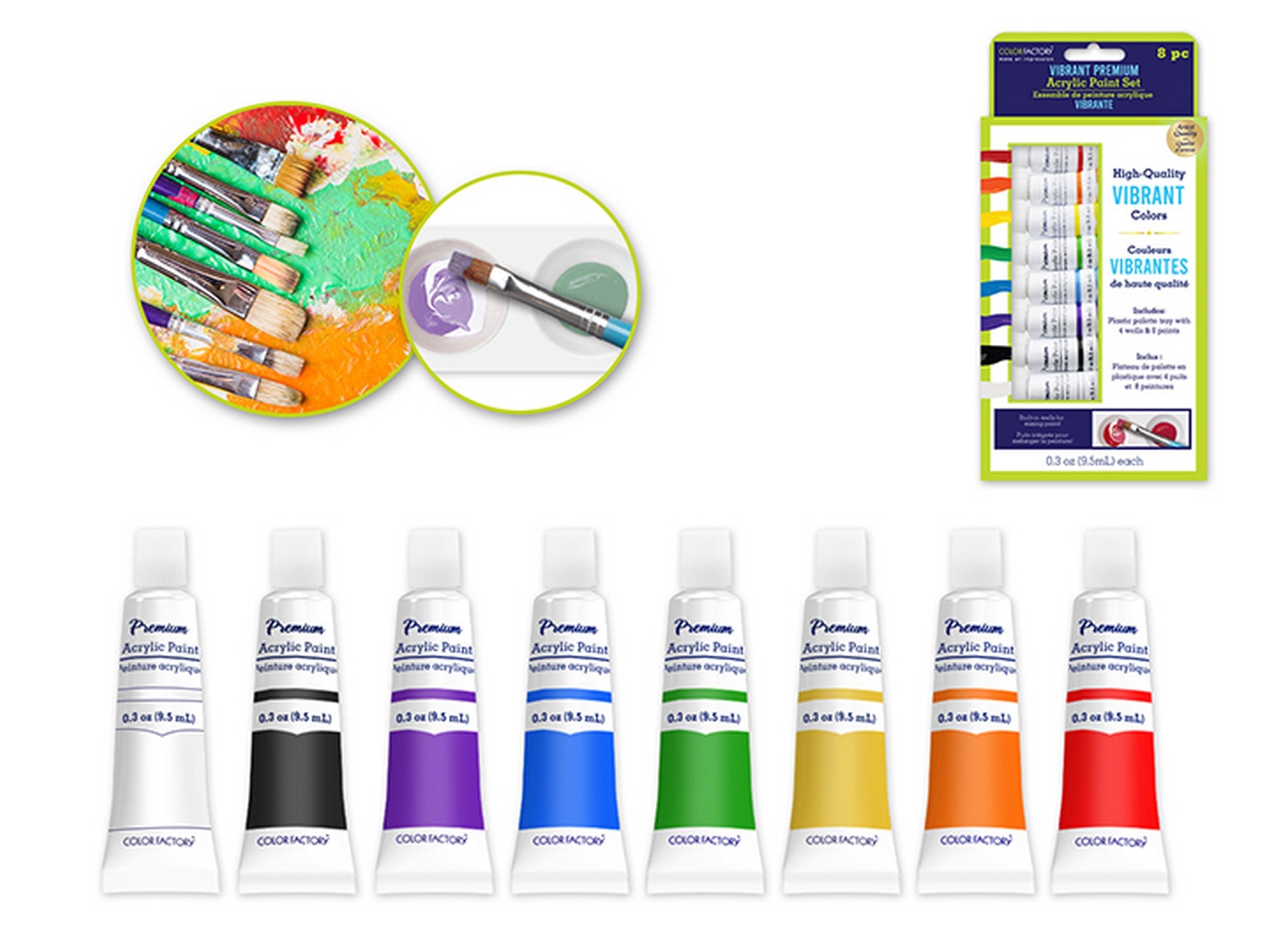 Color Factory 8pcs Premium Acrylic Paint Set Vibrant Color 0.3oz each