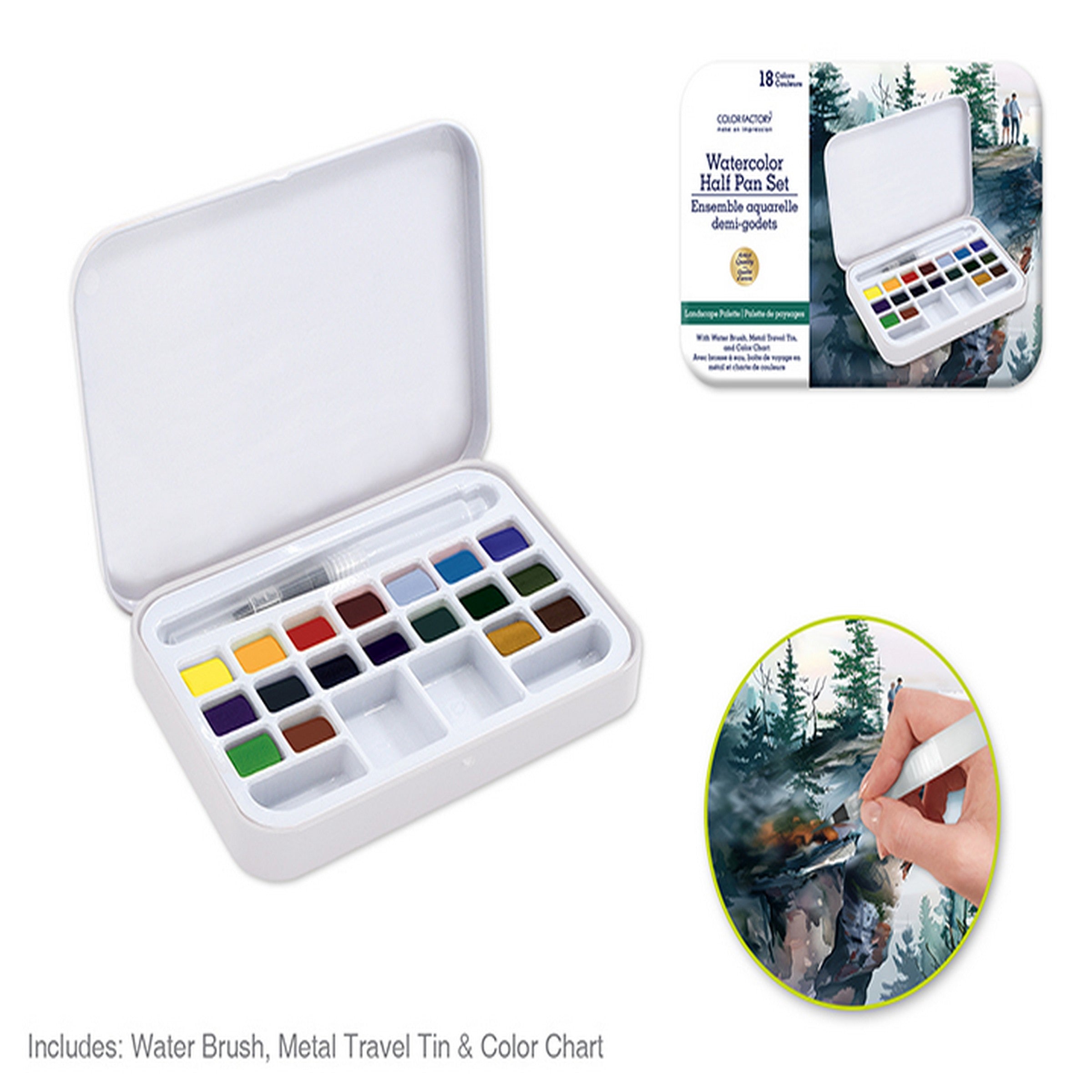 Color Factory Portable Watercolor Half-pan Set - 18 Colors - Landscape Palette 5.75x4in