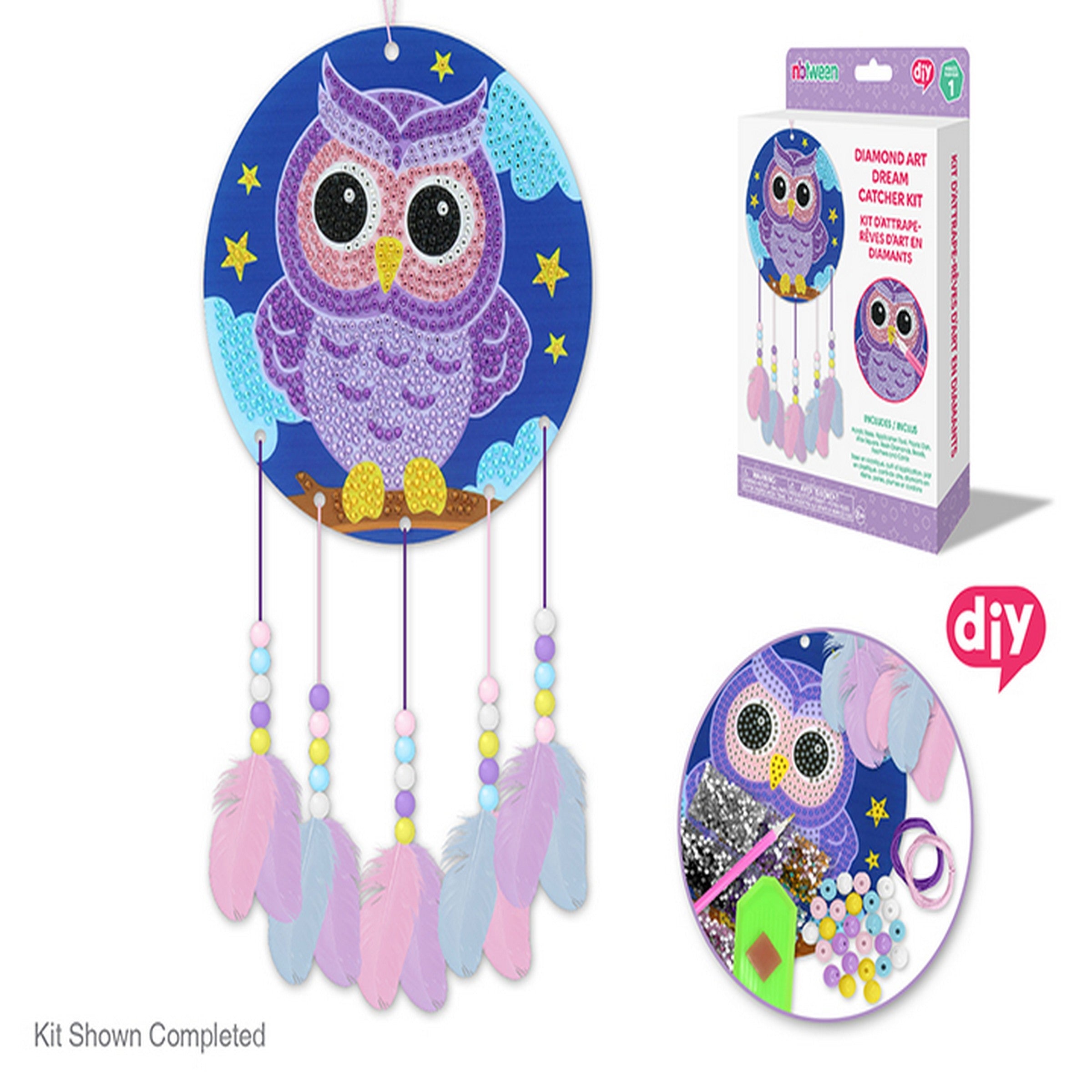 Krafty Kids DIY Diamond Painting Dream Catcher Kit - Owl Age 8+ 5.8in dia.
