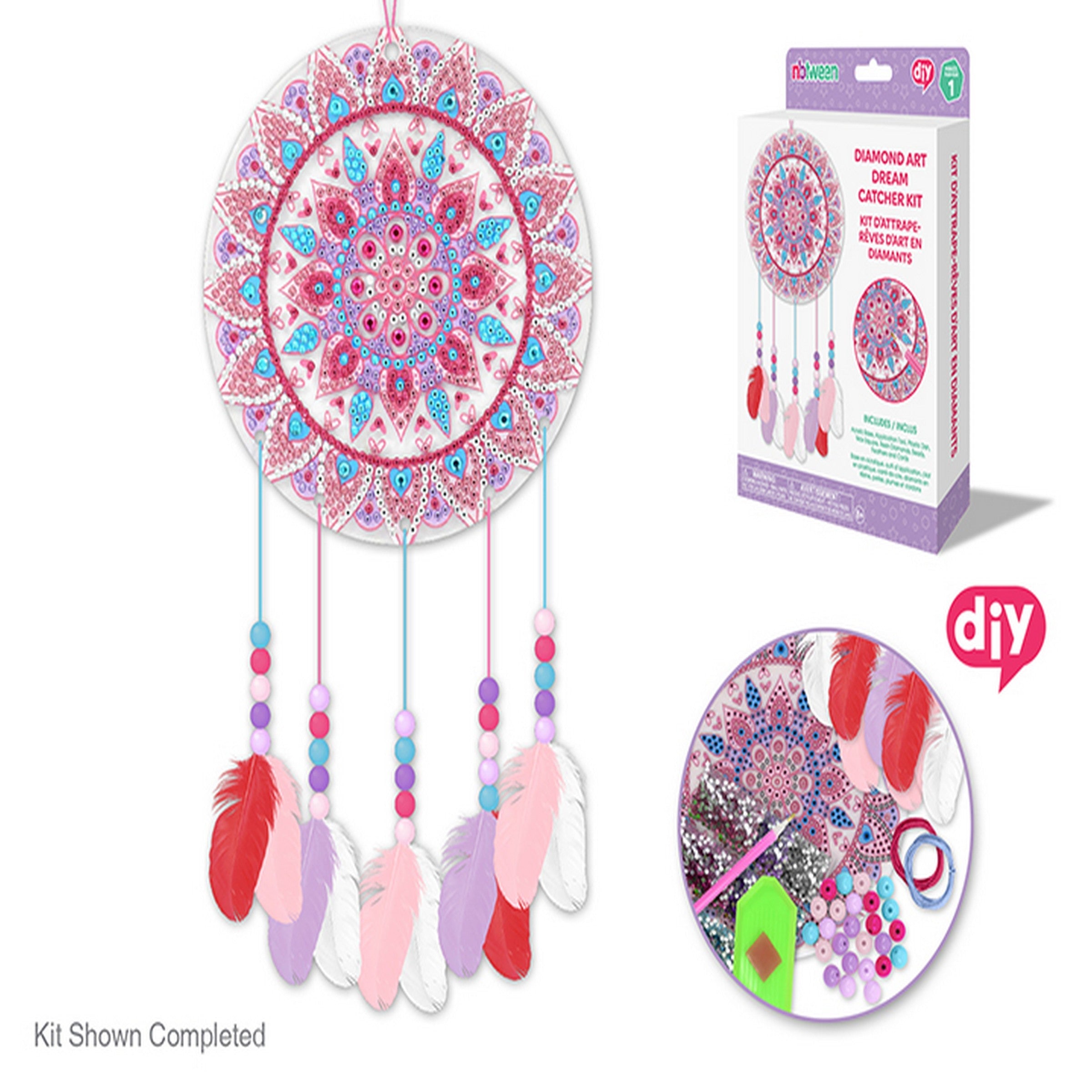 Krafty Kids DIY Diamond Painting Dream Catcher Kit - Mandala Age 8+ 5.8in dia.