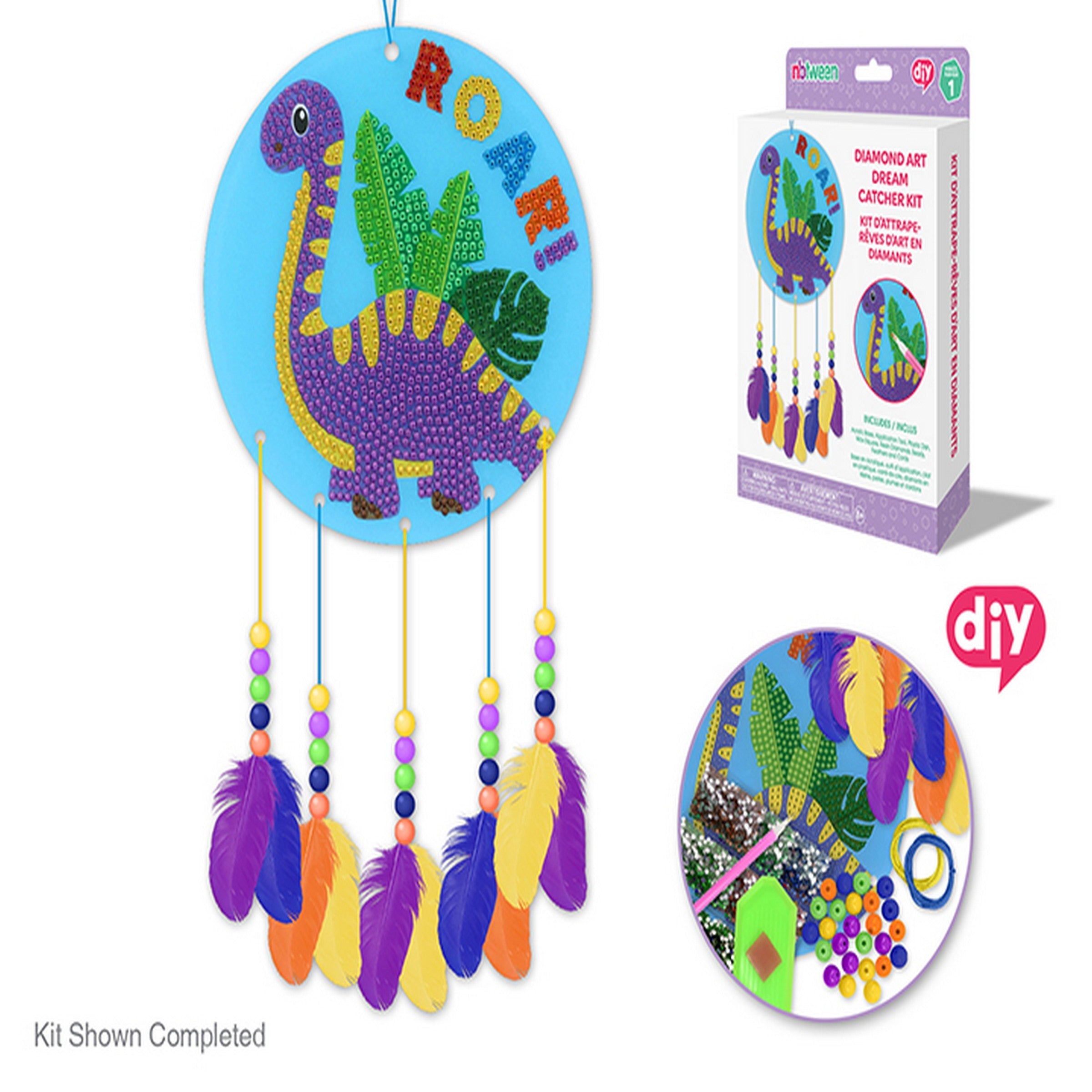 Krafty Kids DIY Diamond Painting Dream Catcher Kit - Dinosaur Age 8+ 5.8in dia.