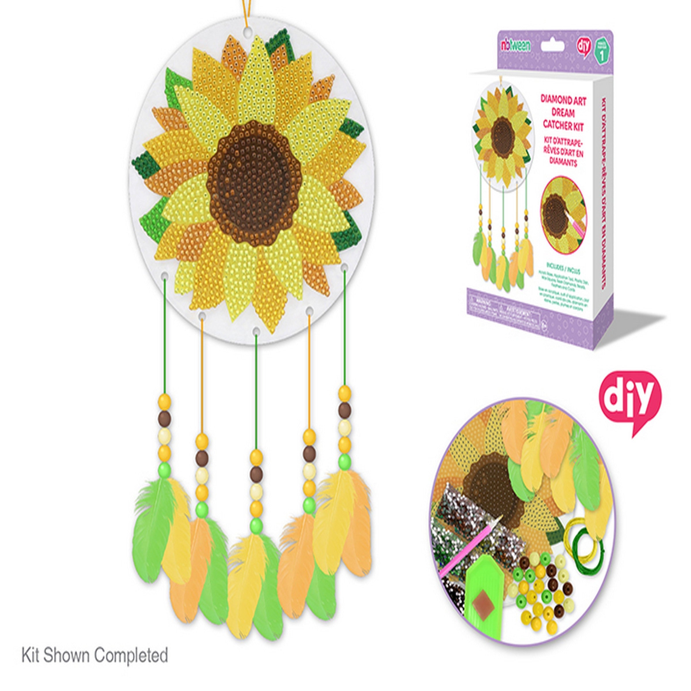 Krafty Kids DIY Diamond Painting Dream Catcher Kit - Sunflower Age 8+ 5.8in dia.