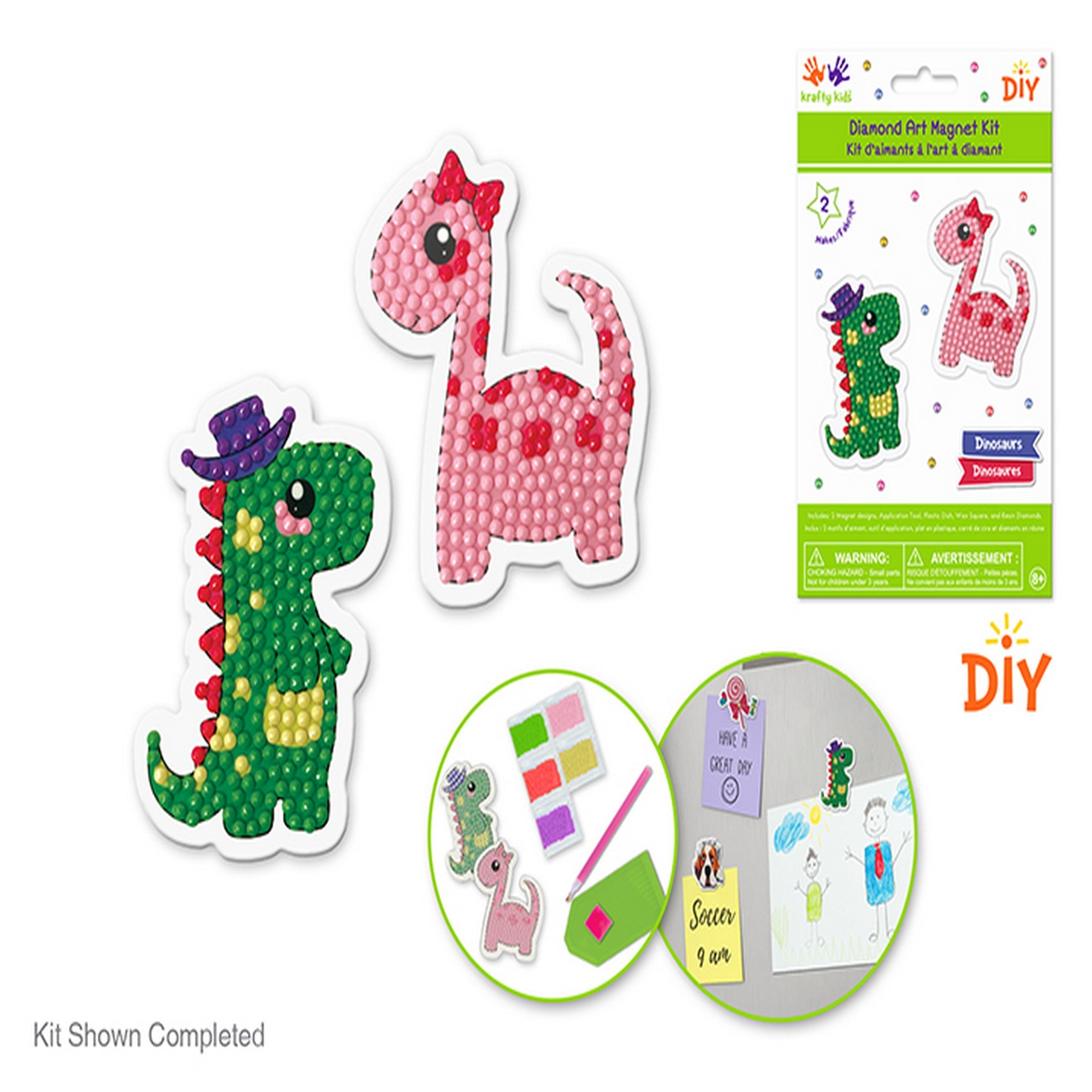 Krafty Kids 2pcs Diamond Painting Fridge Magnet Kit - Dino 2.75in each
