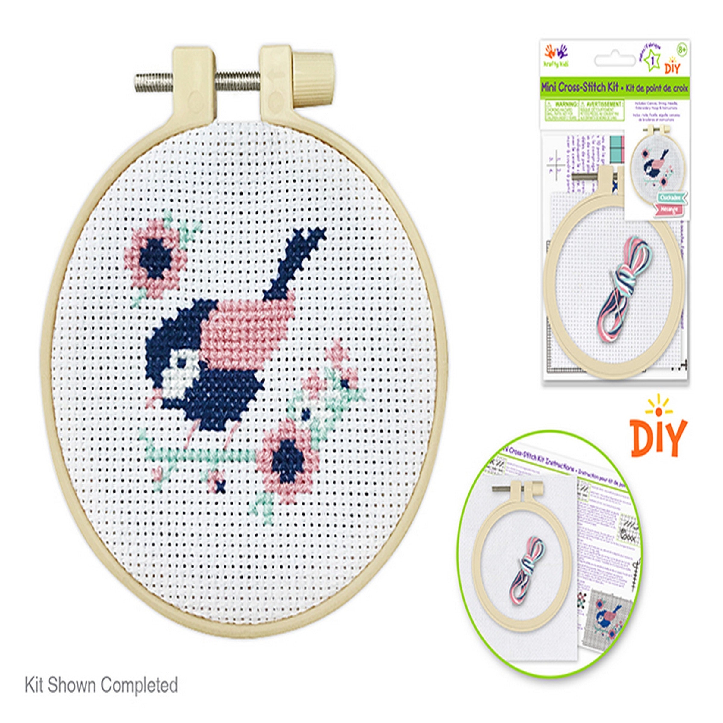 Krafty Kids Mini Cross-Stitch Kit - Chickadee 3.5in Ring