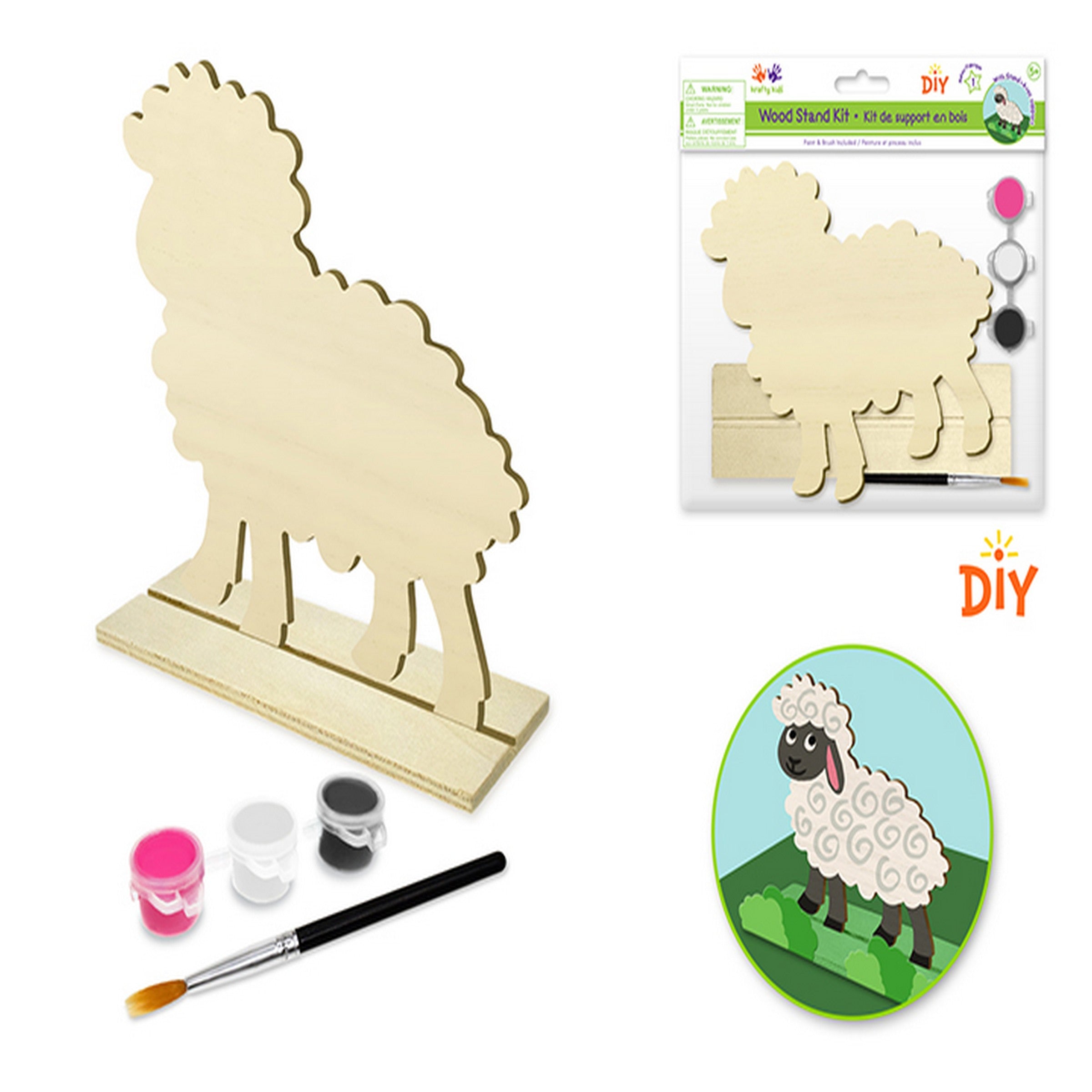 Krafty Kids Wood Stand-Up with Paint and Brush - Sheep 7x6in