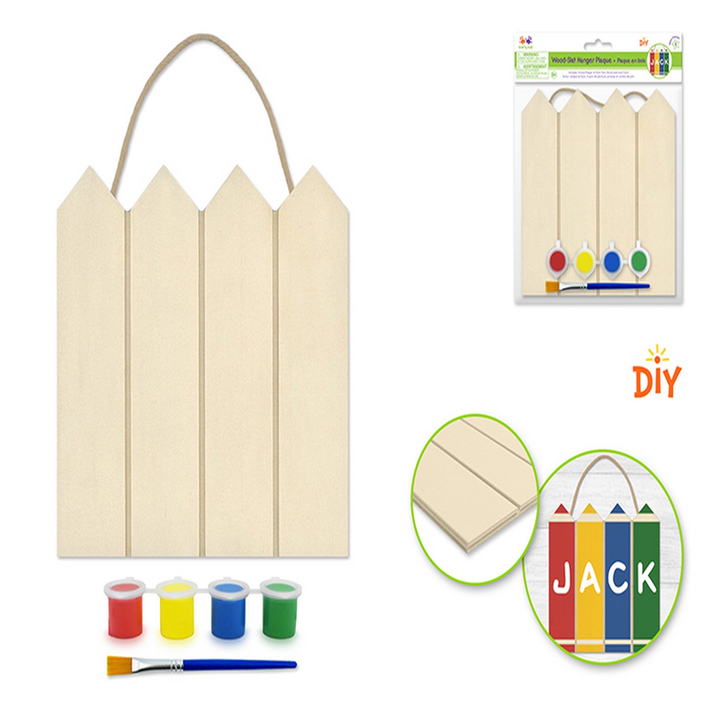 Krafty Kids DIY Wood-slat Hanger Plaque with Paint, Brush, Jute Cord 6.25x6.25in