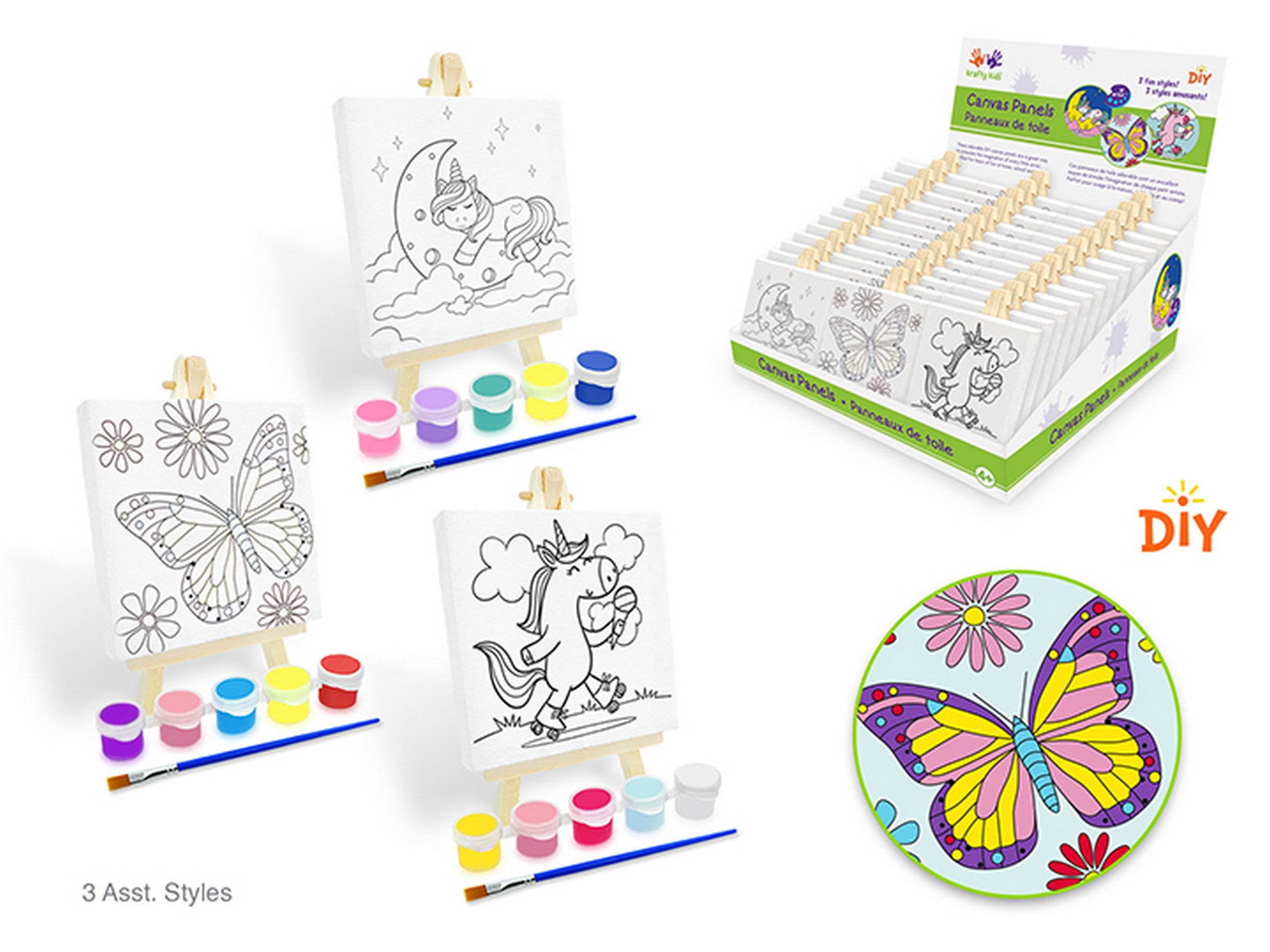Krafty Kids Canvas Panel Kit with Wood Easel and 5 Paint Pots - Dream 4x4in VRT