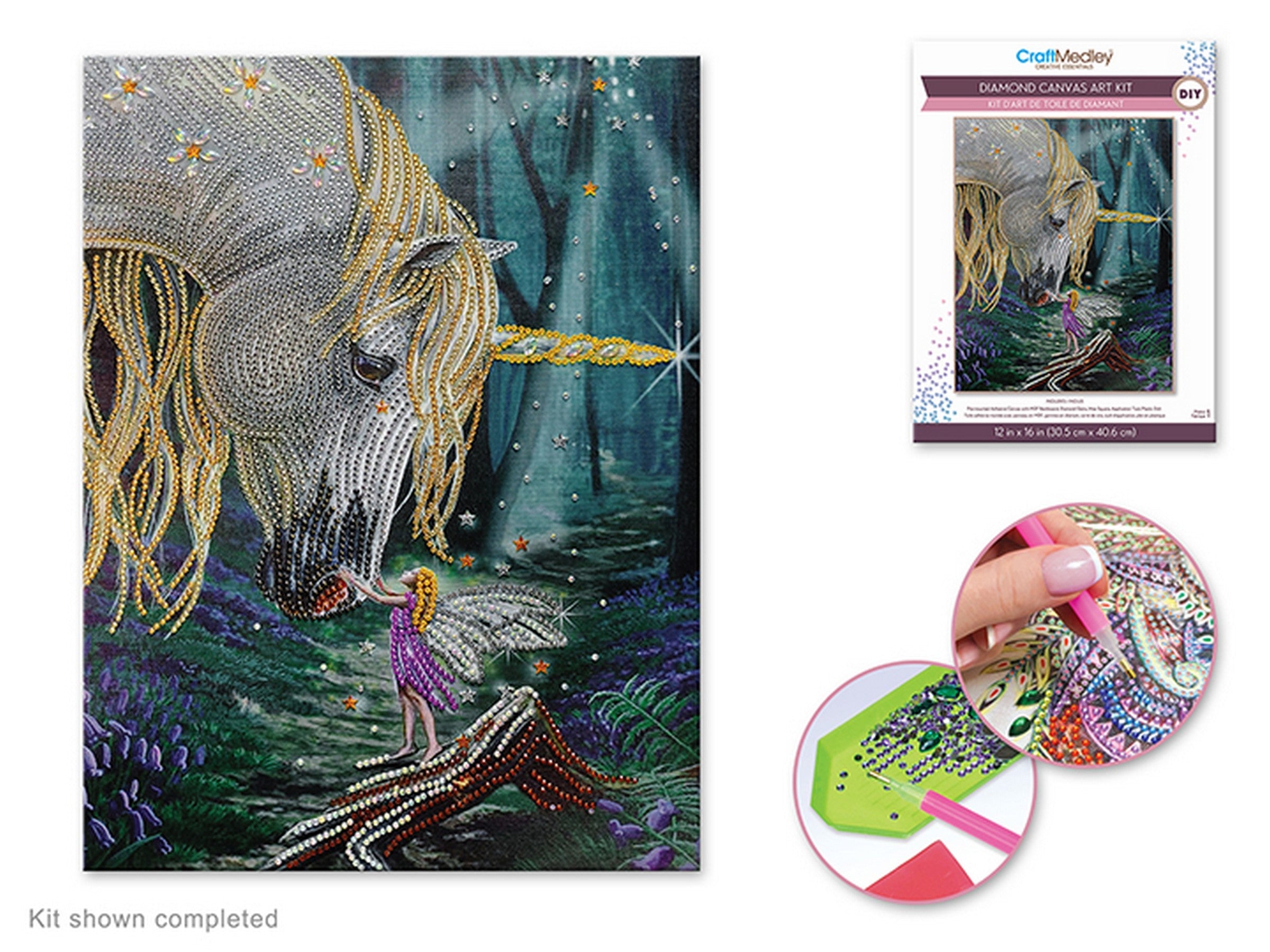 Craft Medley Diamond Painting Canvas Art Kit - Unicorn 12x16in