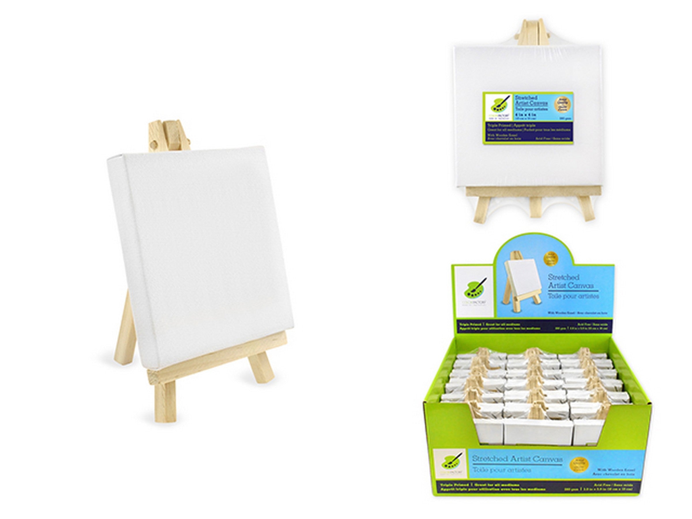 Color Factory Stretched Canvas with Wooden Easel Primed 100% Cotton 4x4in
