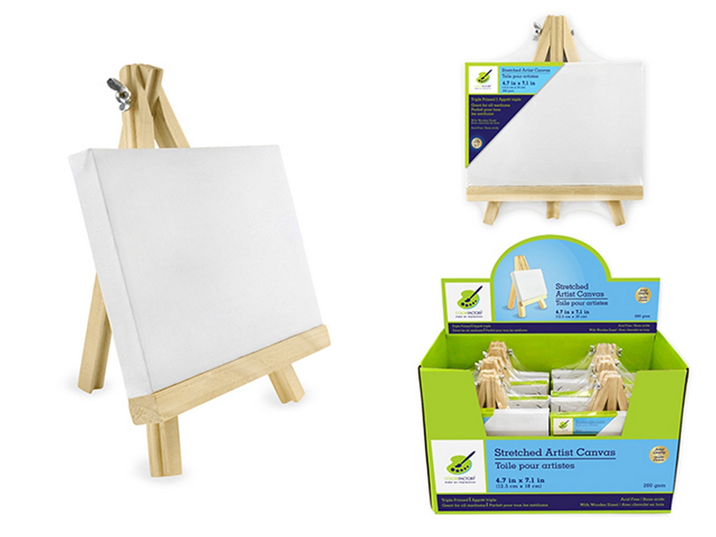 Color Factory Stretched Canvas with Wooden Easel Primed 100% Cotton 4.7x7.1in