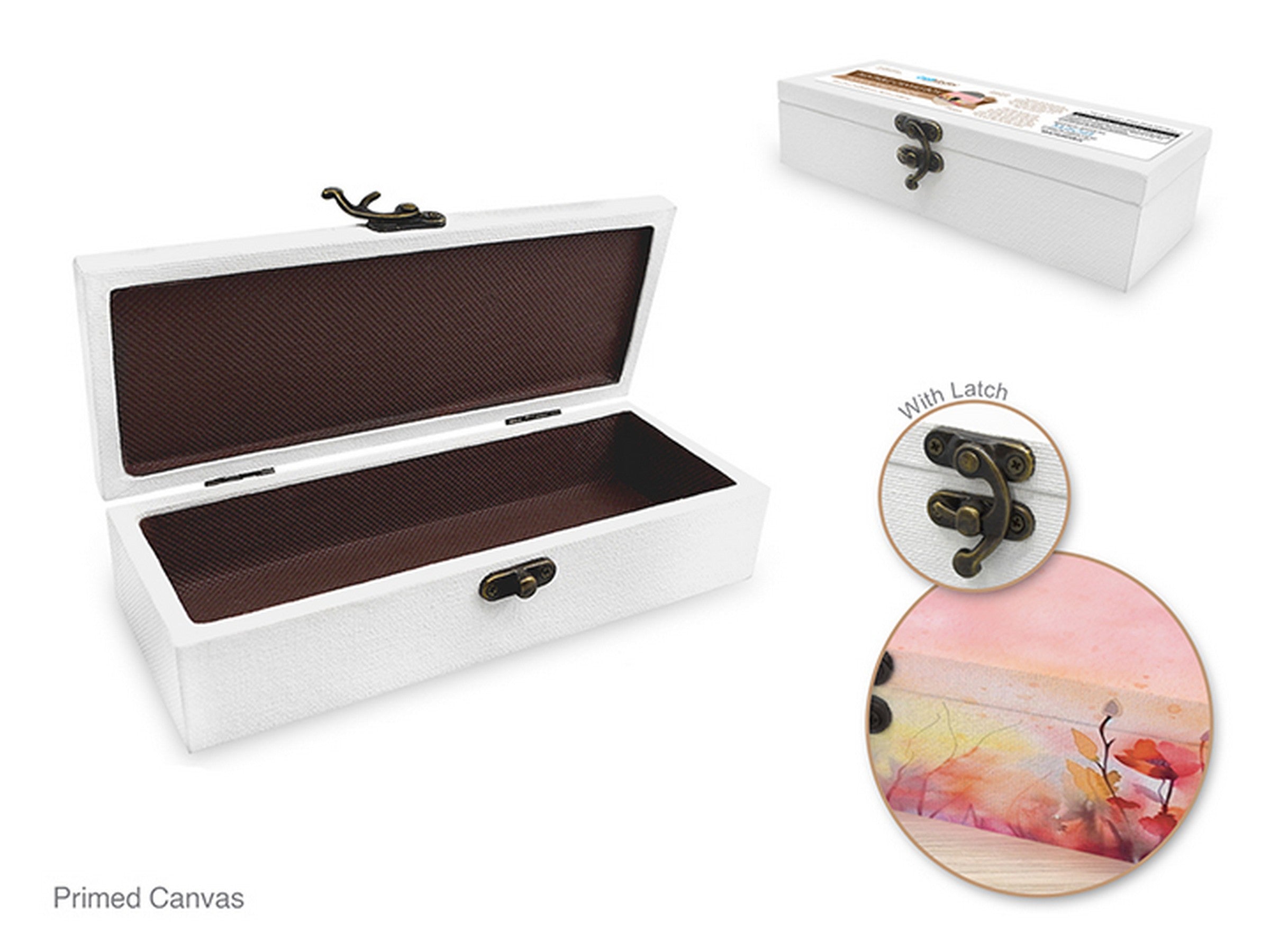 Craft Medley Paintable Canvas Wood Box with Latch - Double Primed 8x3x2in