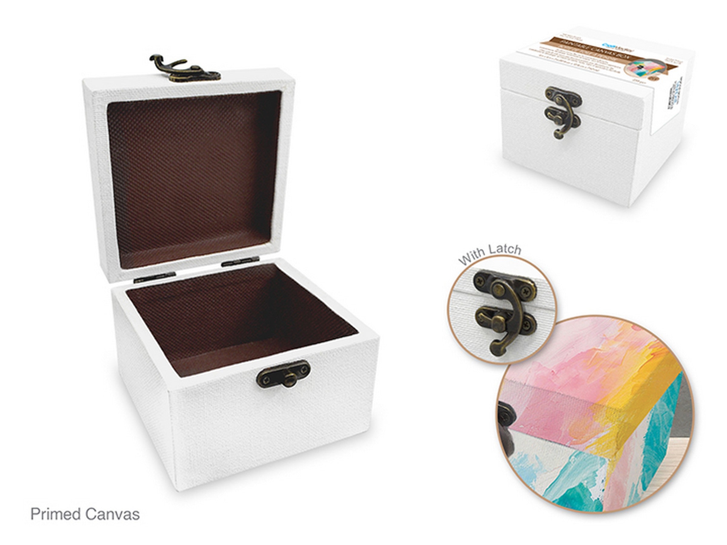 Craft Medley Paintable Canvas Wood Box with Latch - Double Primed 4x4x3in