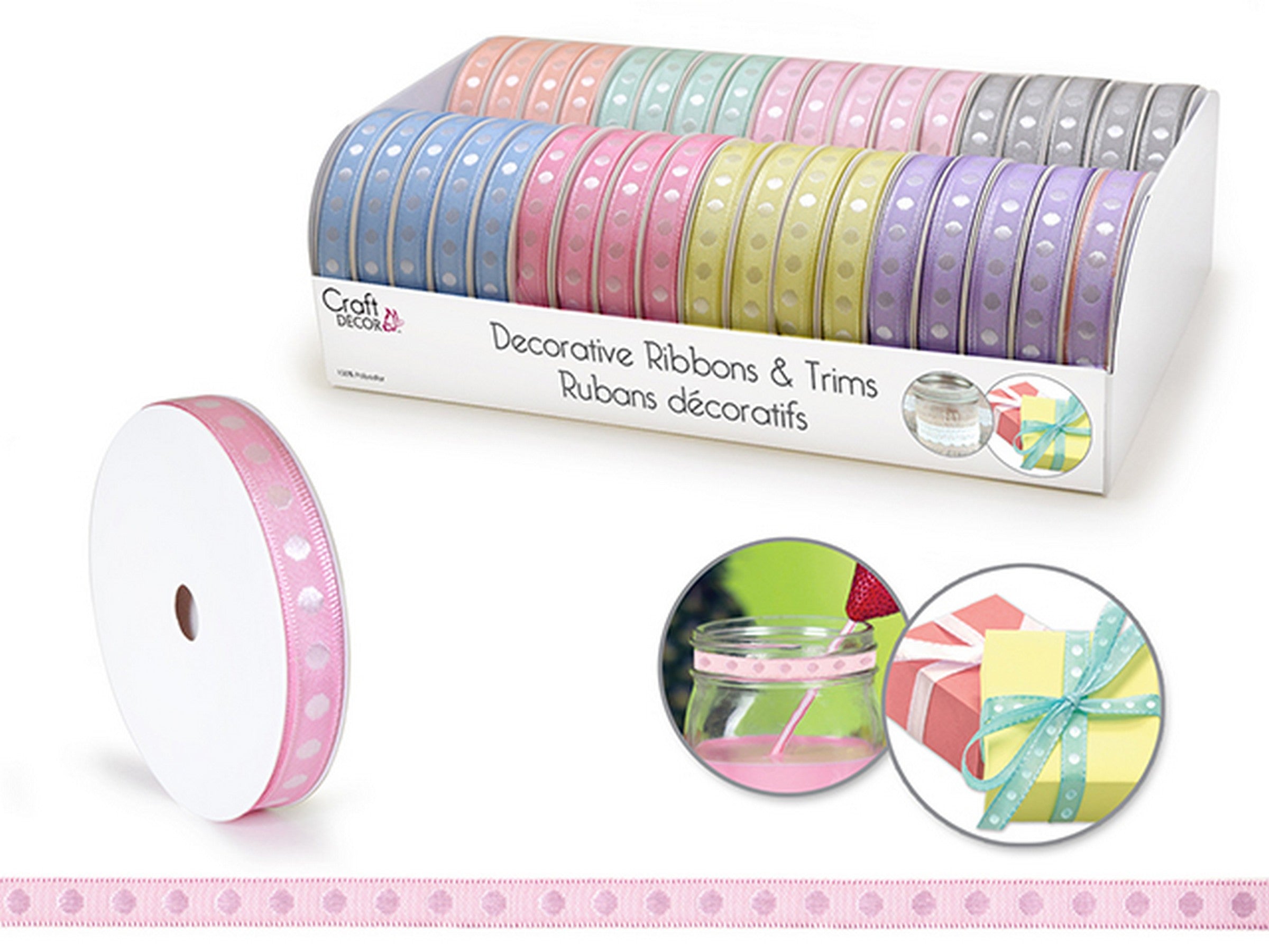 Craft Décor Craft Doted Ribbon 100% Polyester 141in Roll VRT